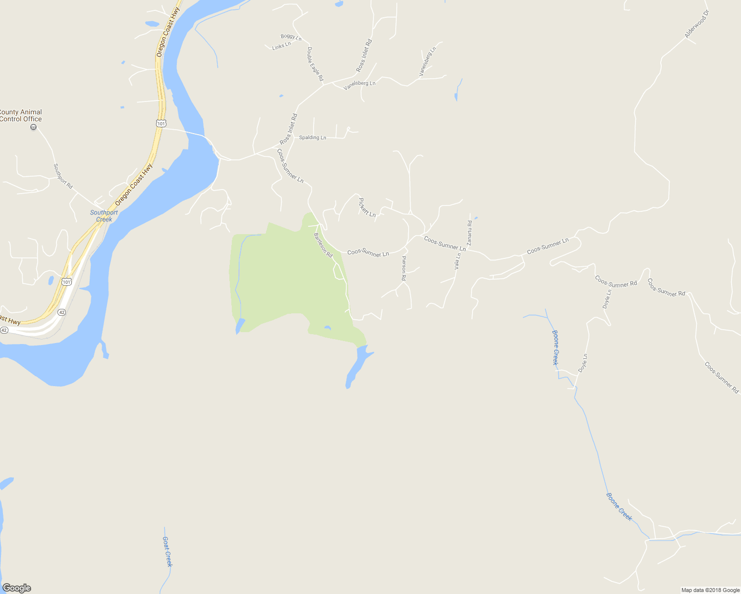 map of restaurants, bars, coffee shops, grocery stores, and more near 61372 Pierson Road in Coos Bay