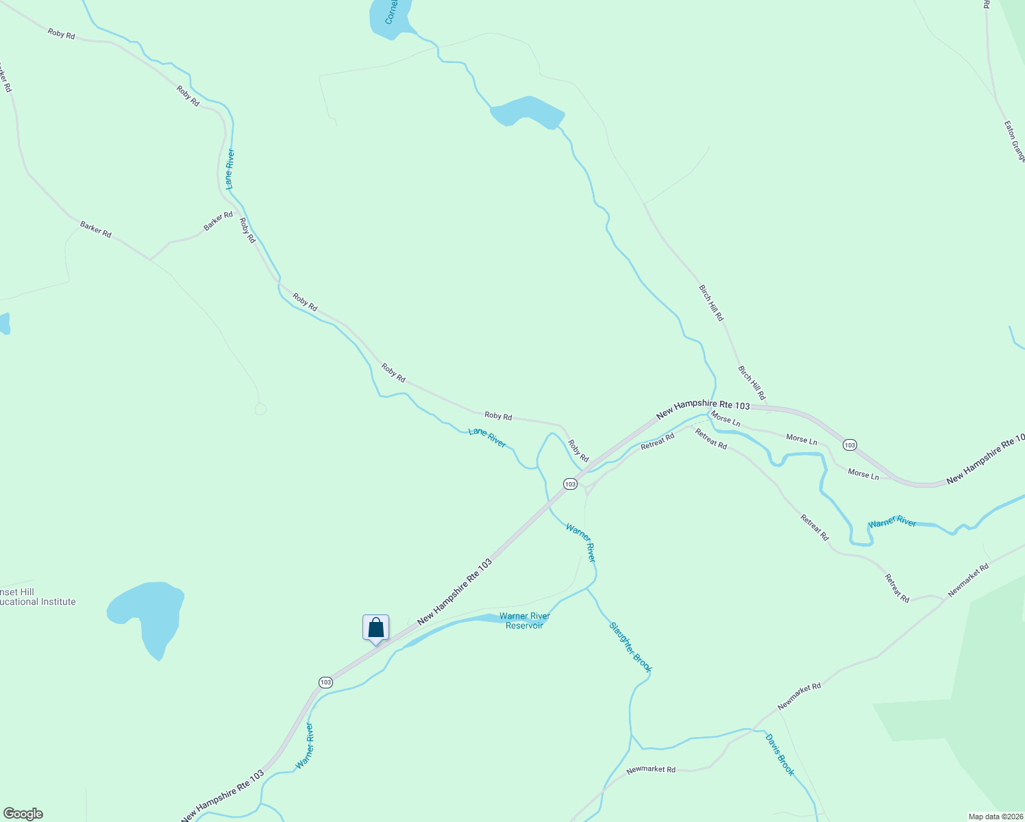 map of restaurants, bars, coffee shops, grocery stores, and more near 627 Roby Road in Warner