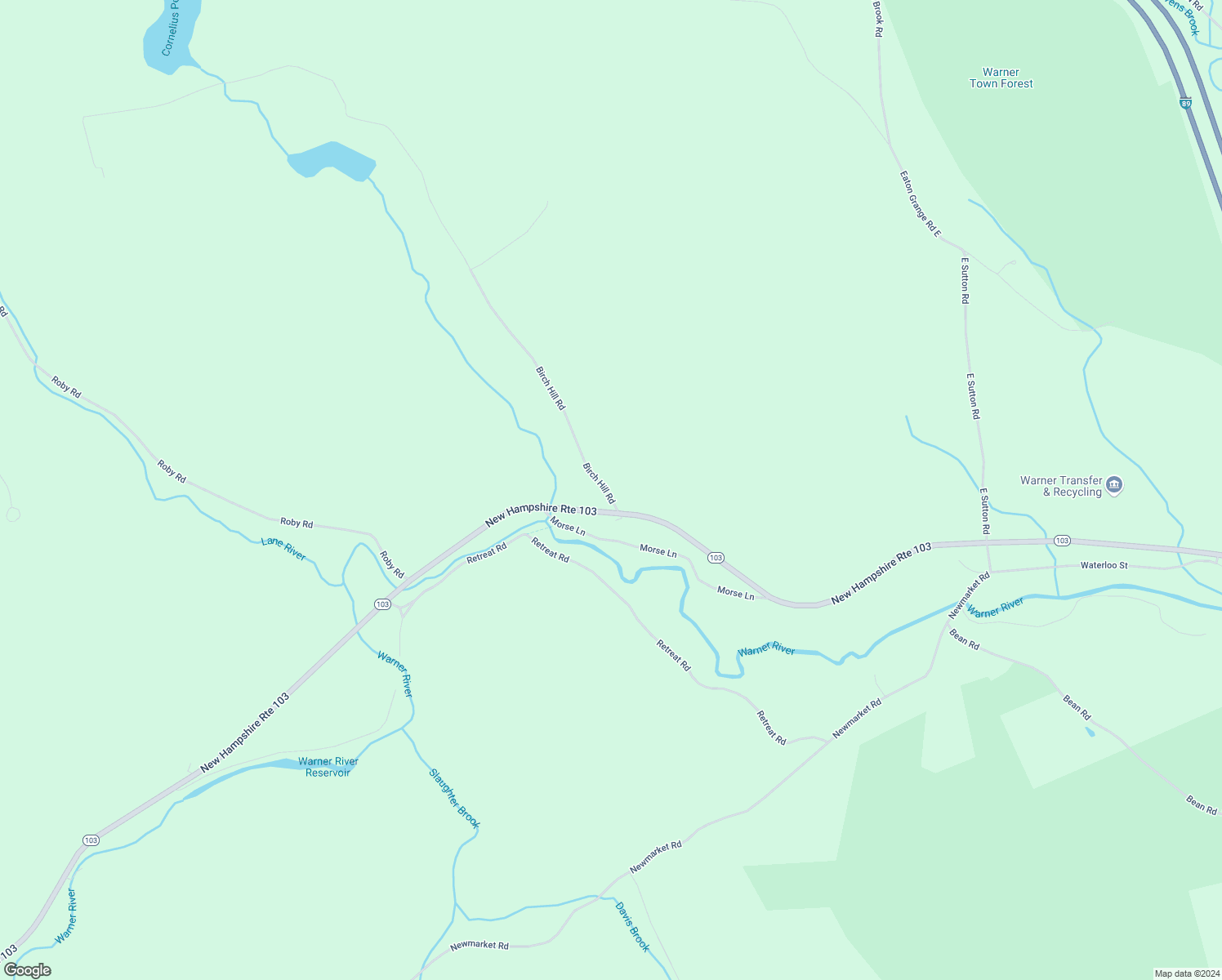 map of restaurants, bars, coffee shops, grocery stores, and more near 52 Birch Hill Road in Warner