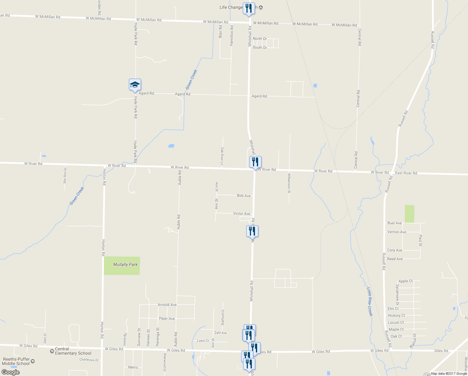 map of restaurants, bars, coffee shops, grocery stores, and more near 920 Bob Avenue in Muskegon