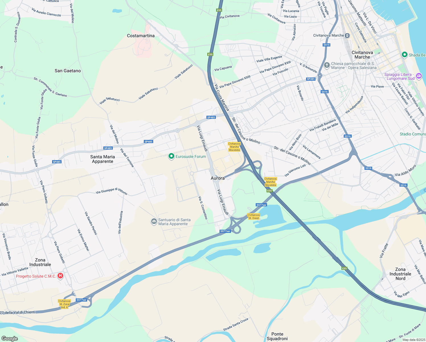 map of restaurants, bars, coffee shops, grocery stores, and more near 232 Via Luigi Einaudi in Aurora