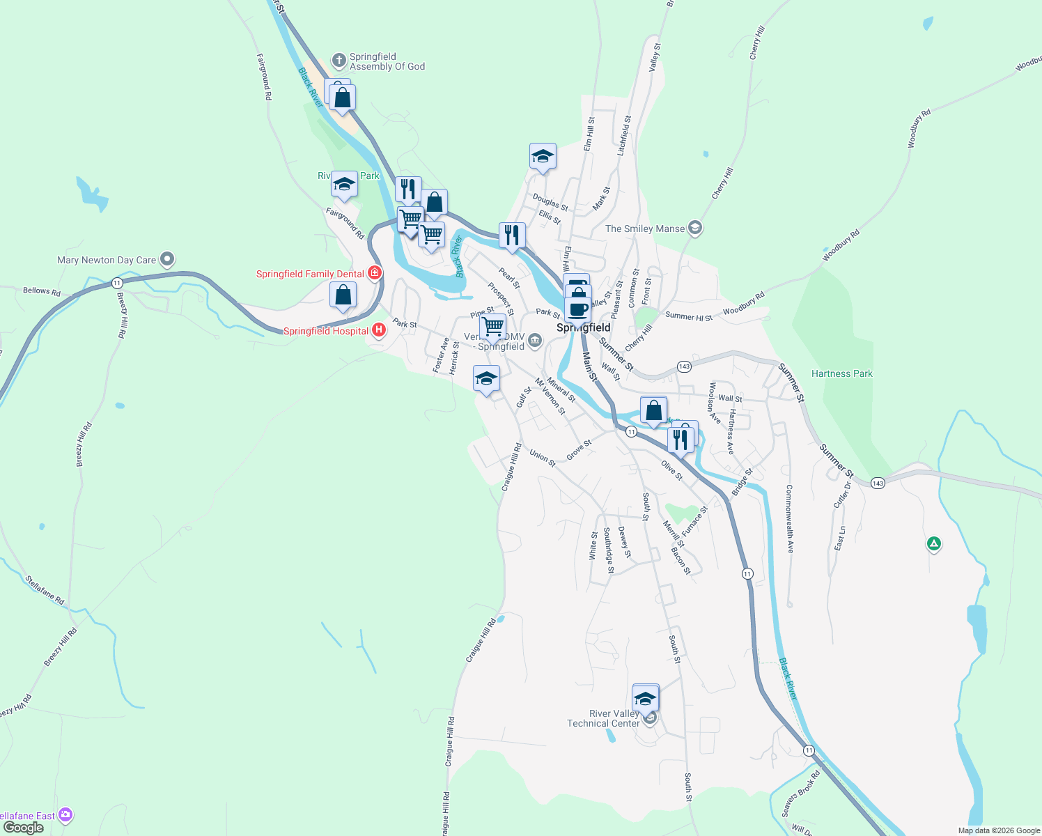 map of restaurants, bars, coffee shops, grocery stores, and more near 80 Union Street in Springfield