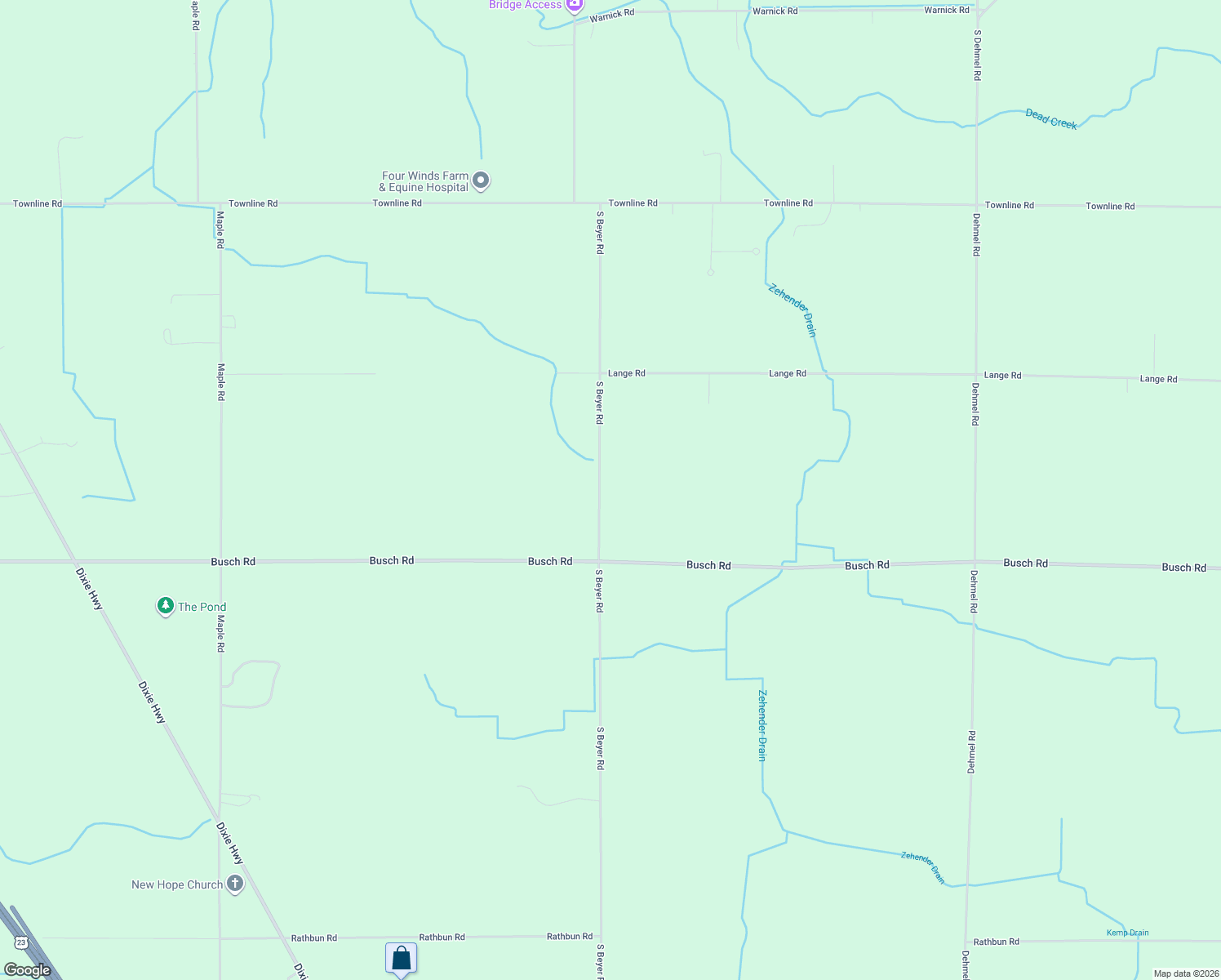 map of restaurants, bars, coffee shops, grocery stores, and more near 8815 South Beyer Road in Birch Run