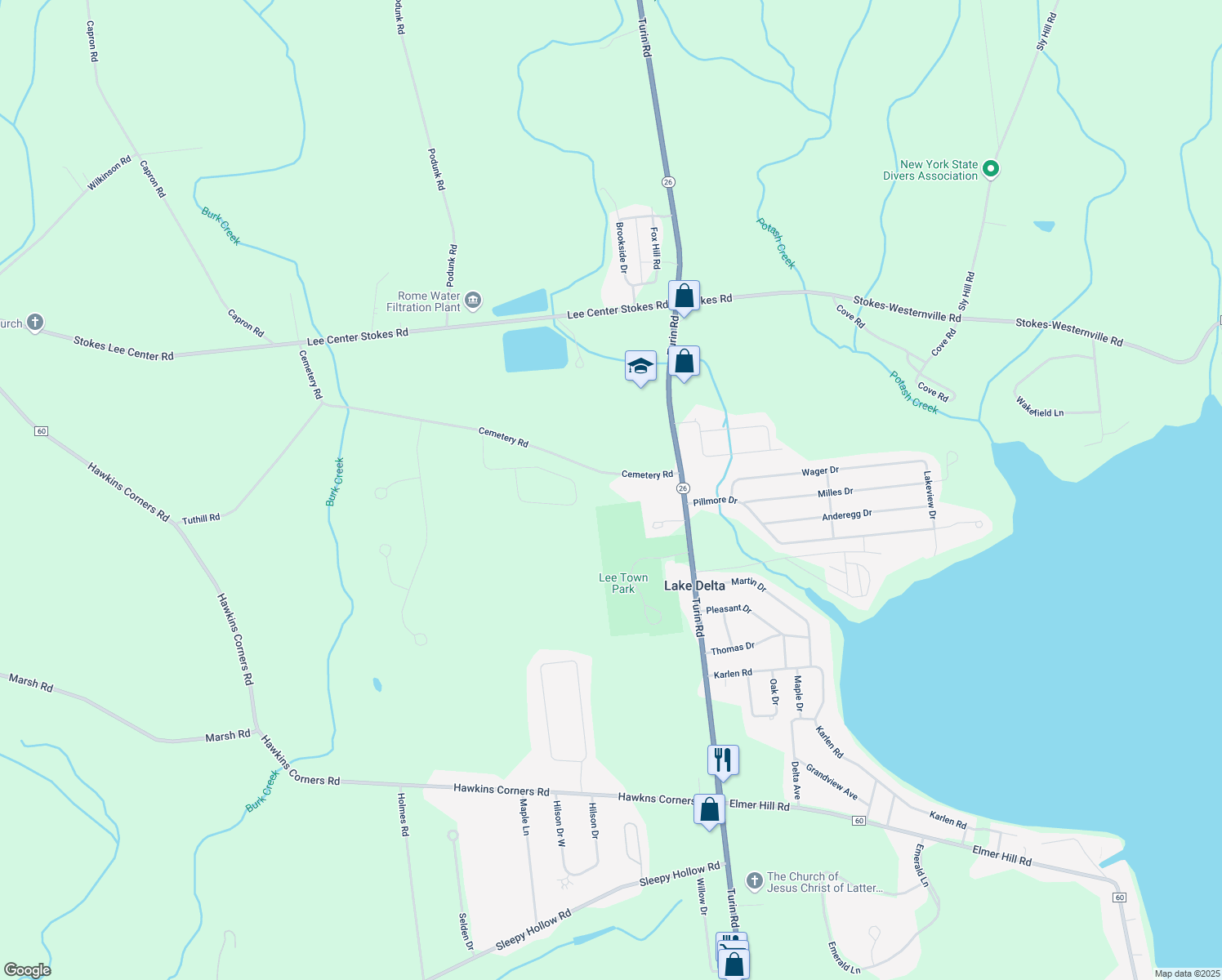 map of restaurants, bars, coffee shops, grocery stores, and more near 6200 Cemetery Rd in Rome