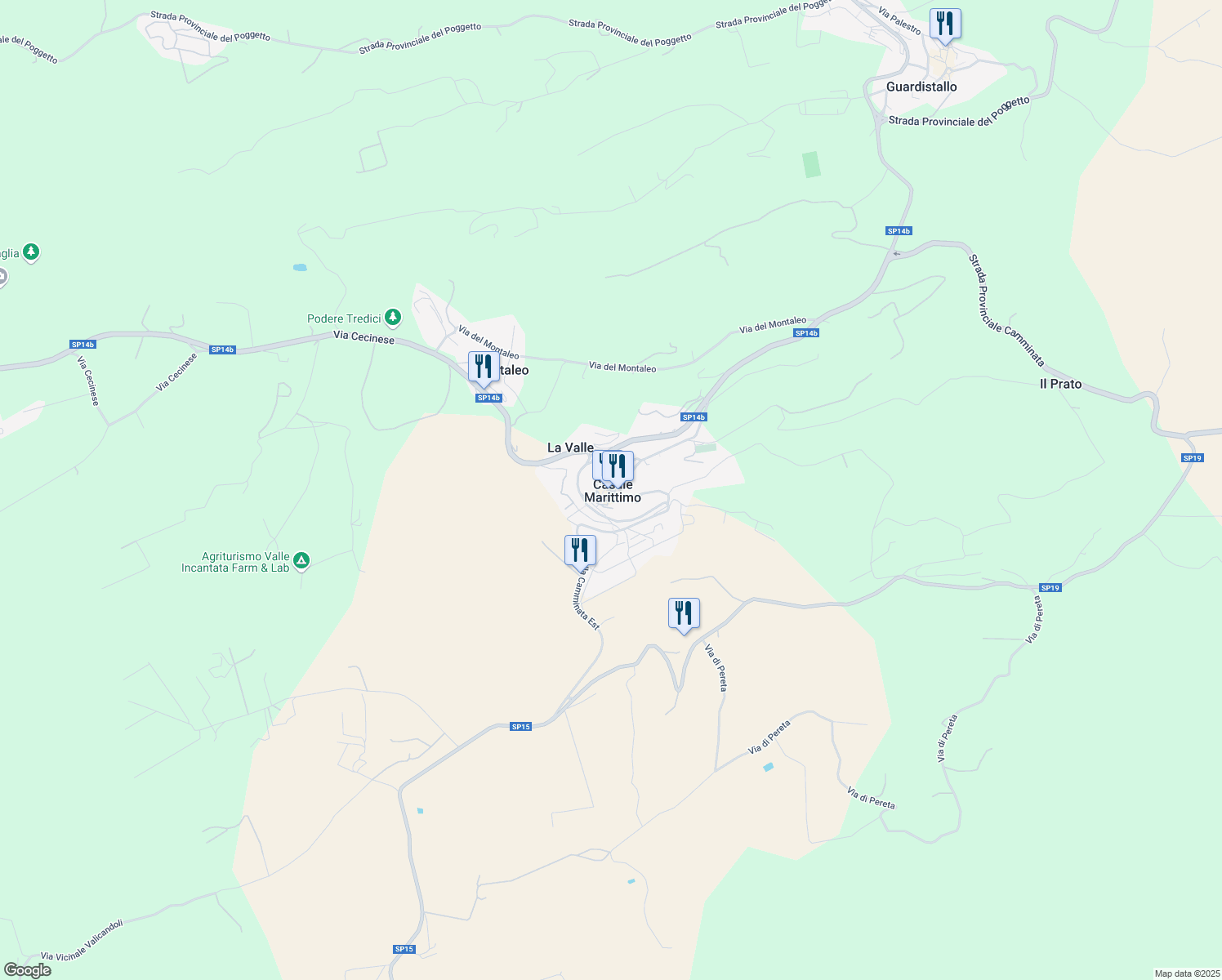 map of restaurants, bars, coffee shops, grocery stores, and more near 6 Strada Provinciale Camminata in Casale Marittimo