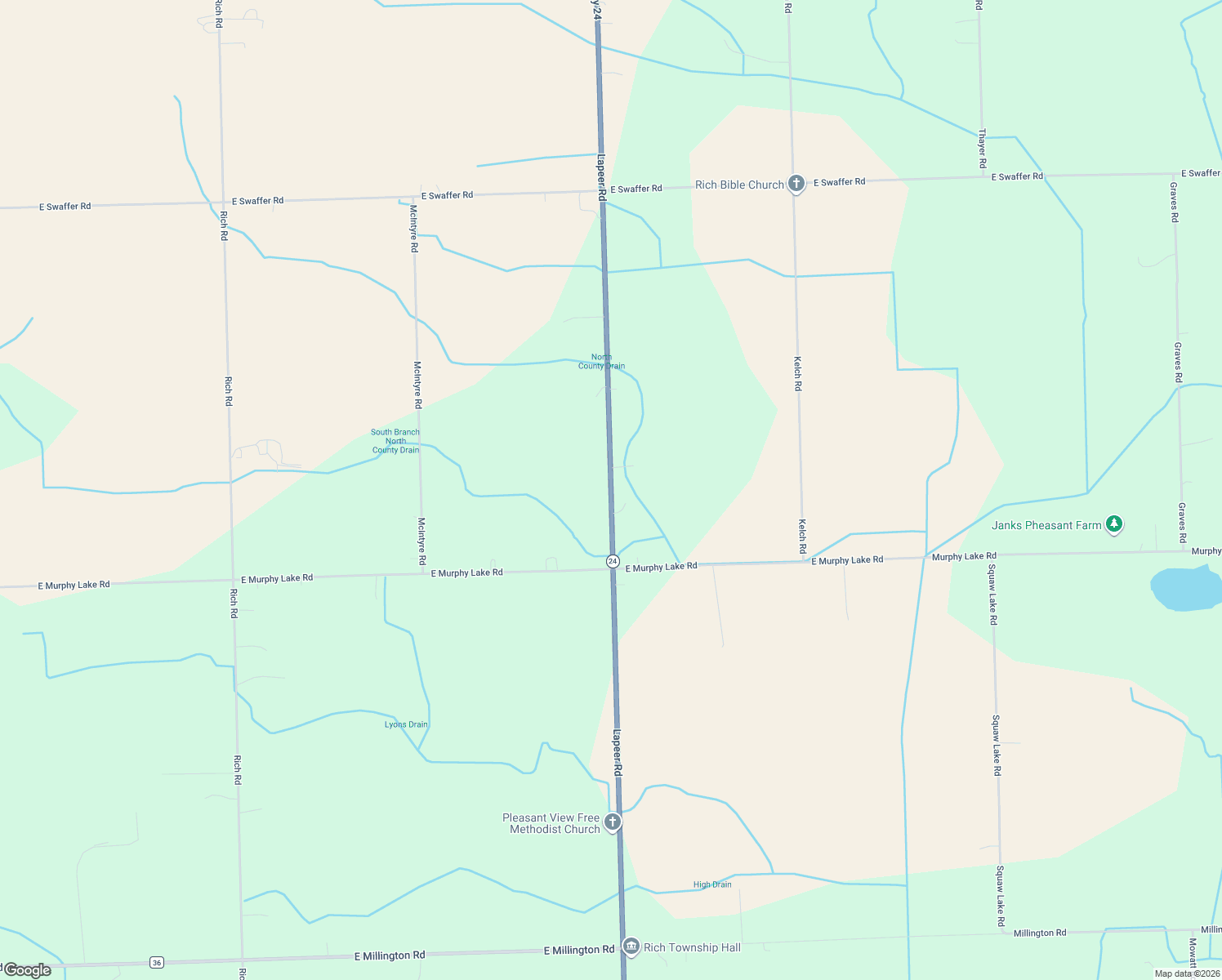 map of restaurants, bars, coffee shops, grocery stores, and more near 9100 Lapeer Road in Mayville