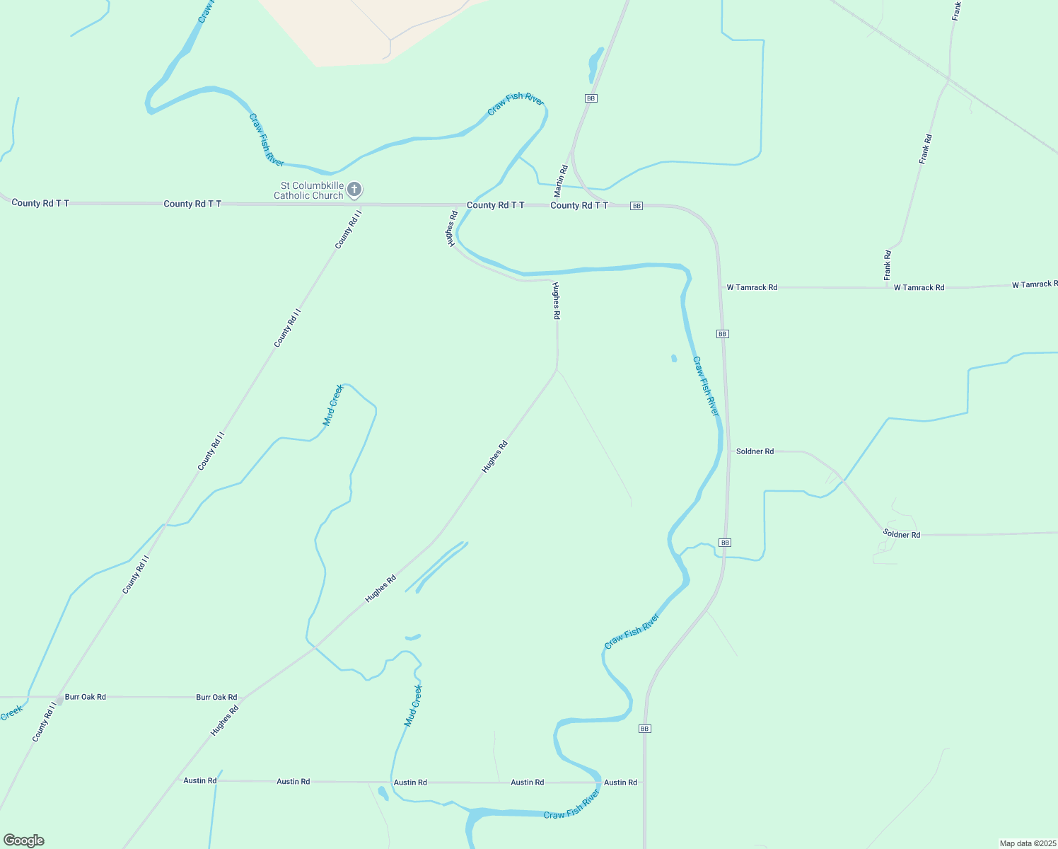 map of restaurants, bars, coffee shops, grocery stores, and more near N2860 Hughes Rd in Columbus