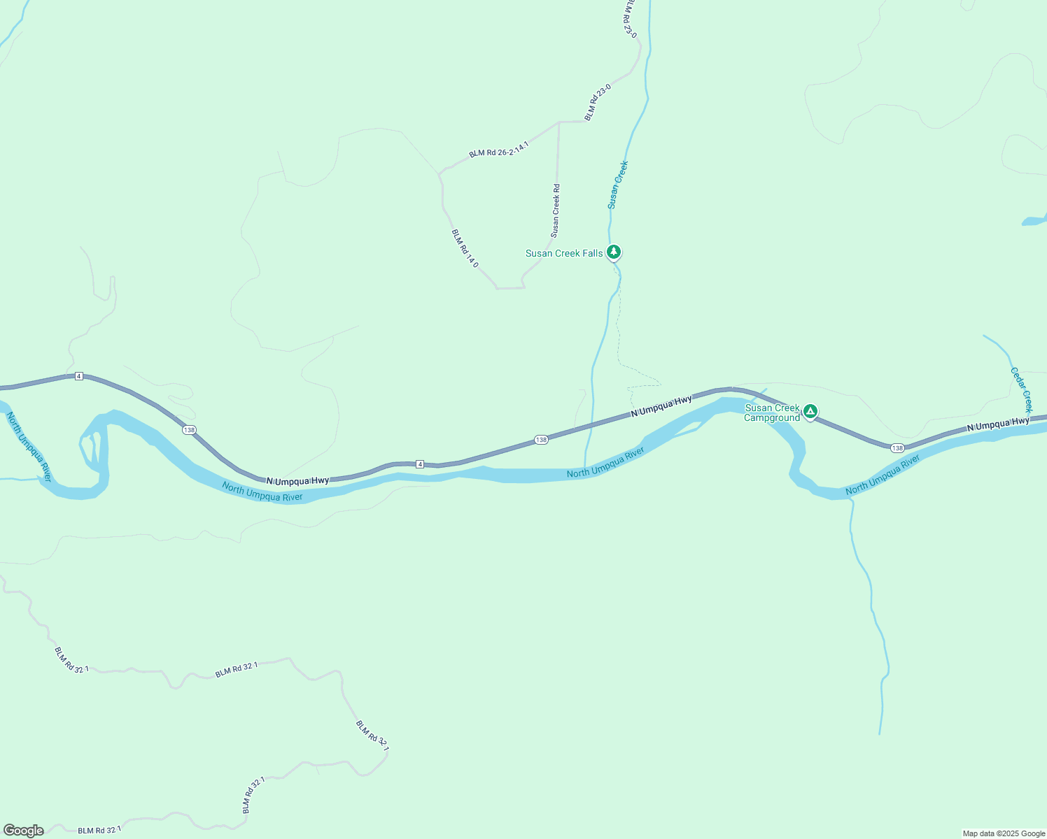 map of restaurants, bars, coffee shops, grocery stores, and more near 32050 North Umpqua Highway in Douglas County