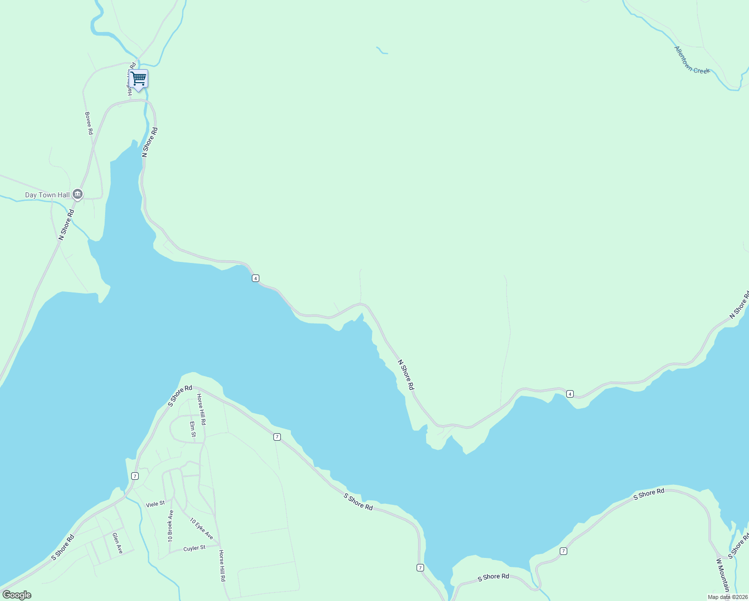 map of restaurants, bars, coffee shops, grocery stores, and more near 2075 North Shore Road in Hadley