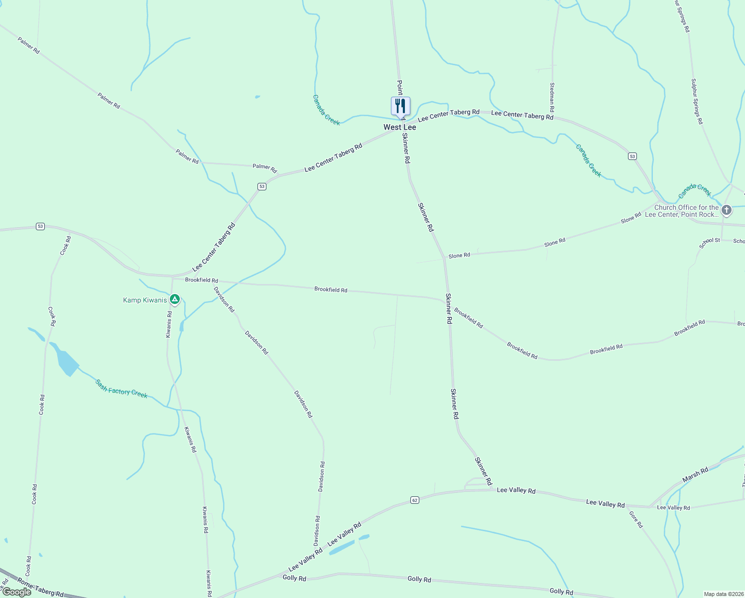 map of restaurants, bars, coffee shops, grocery stores, and more near 5062 Brookfield Rd in Lee Center