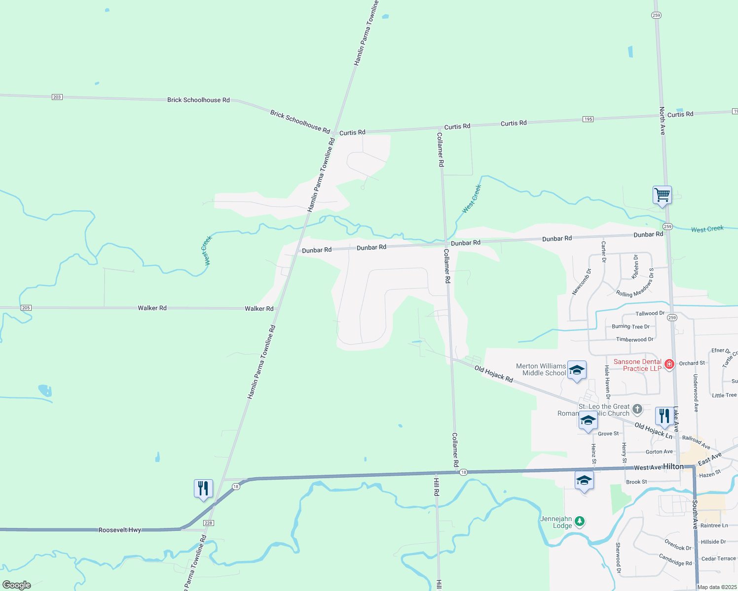 map of restaurants, bars, coffee shops, grocery stores, and more near 55 Summertime Trail in Hilton