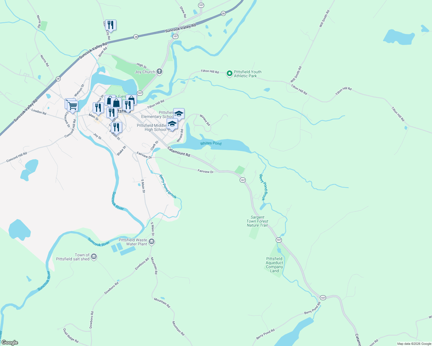 map of restaurants, bars, coffee shops, grocery stores, and more near 19 Fairview Drive in Pittsfield