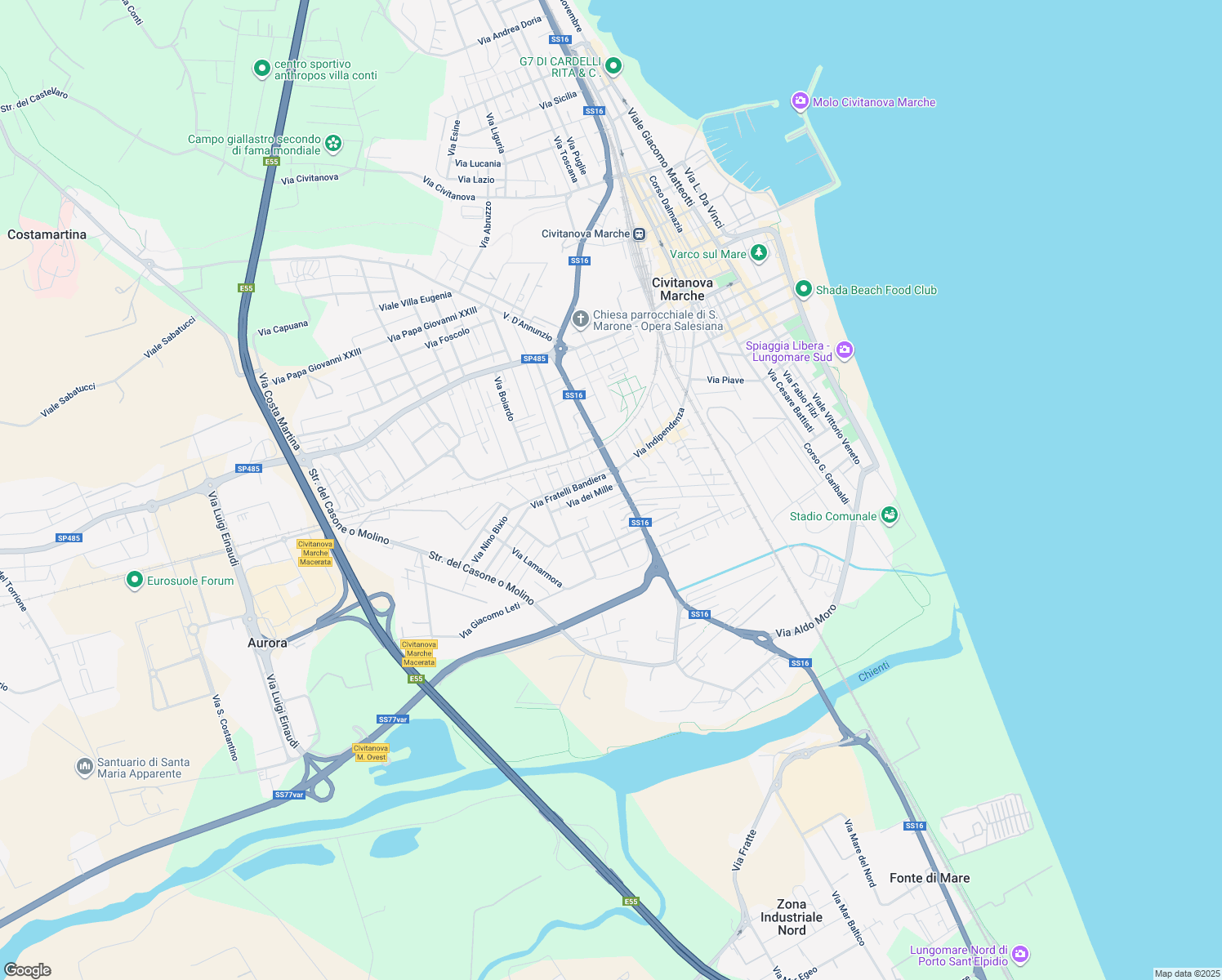 map of restaurants, bars, coffee shops, grocery stores, and more near Via Missori in Civitanova Marche
