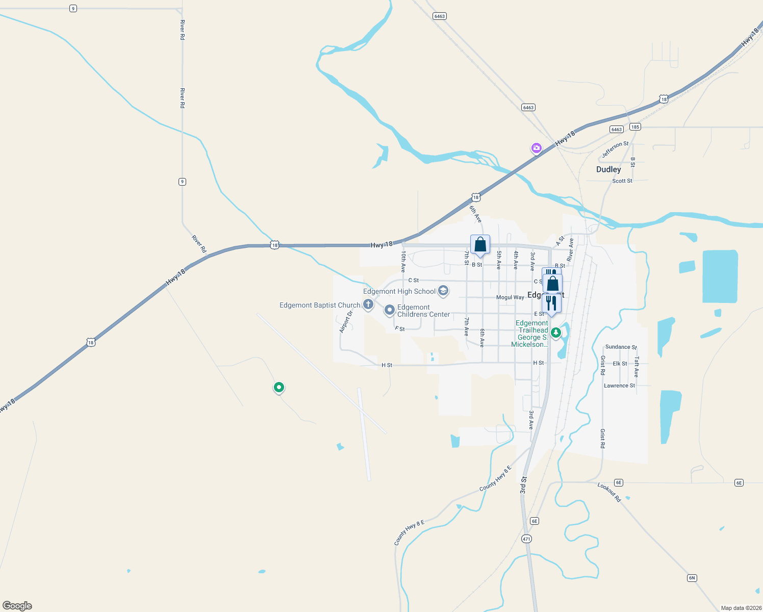 map of restaurants, bars, coffee shops, grocery stores, and more near 1012 E St in Edgemont
