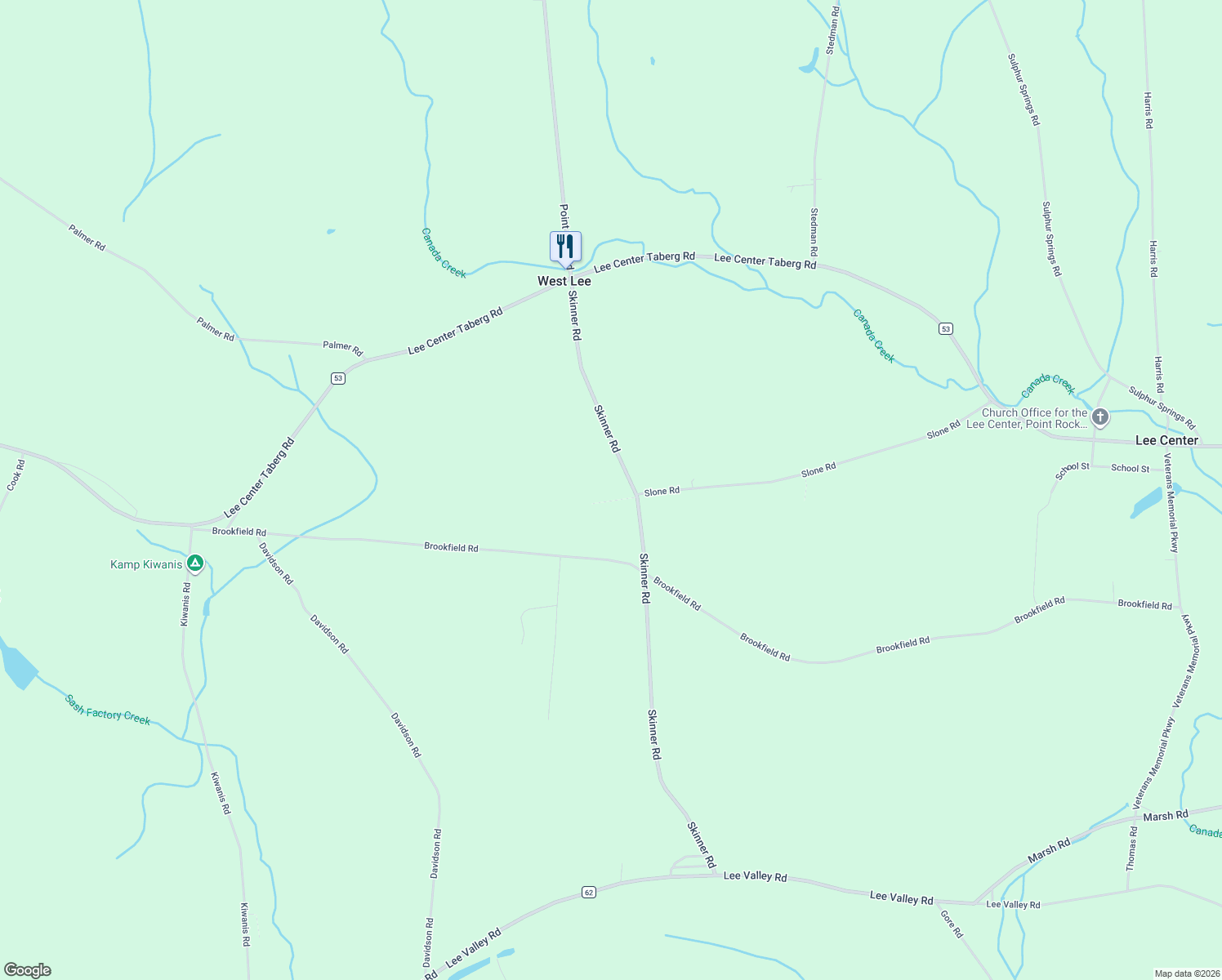 map of restaurants, bars, coffee shops, grocery stores, and more near 9087 Skinner Road in Lee Center