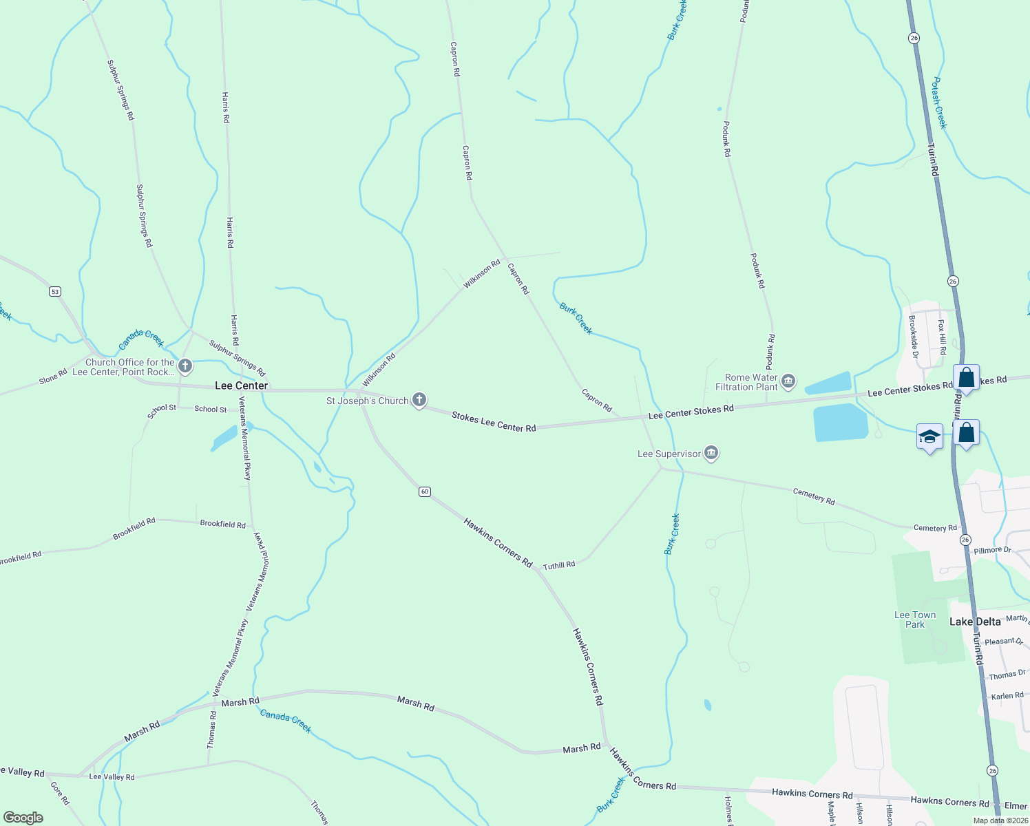 map of restaurants, bars, coffee shops, grocery stores, and more near 5831 Stokes Lee Center Rd in Lee Center