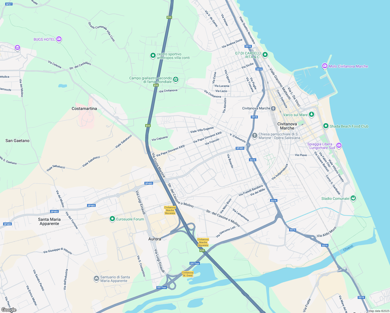 map of restaurants, bars, coffee shops, grocery stores, and more near 9 Via Antonio Stoppani in Civitanova Marche