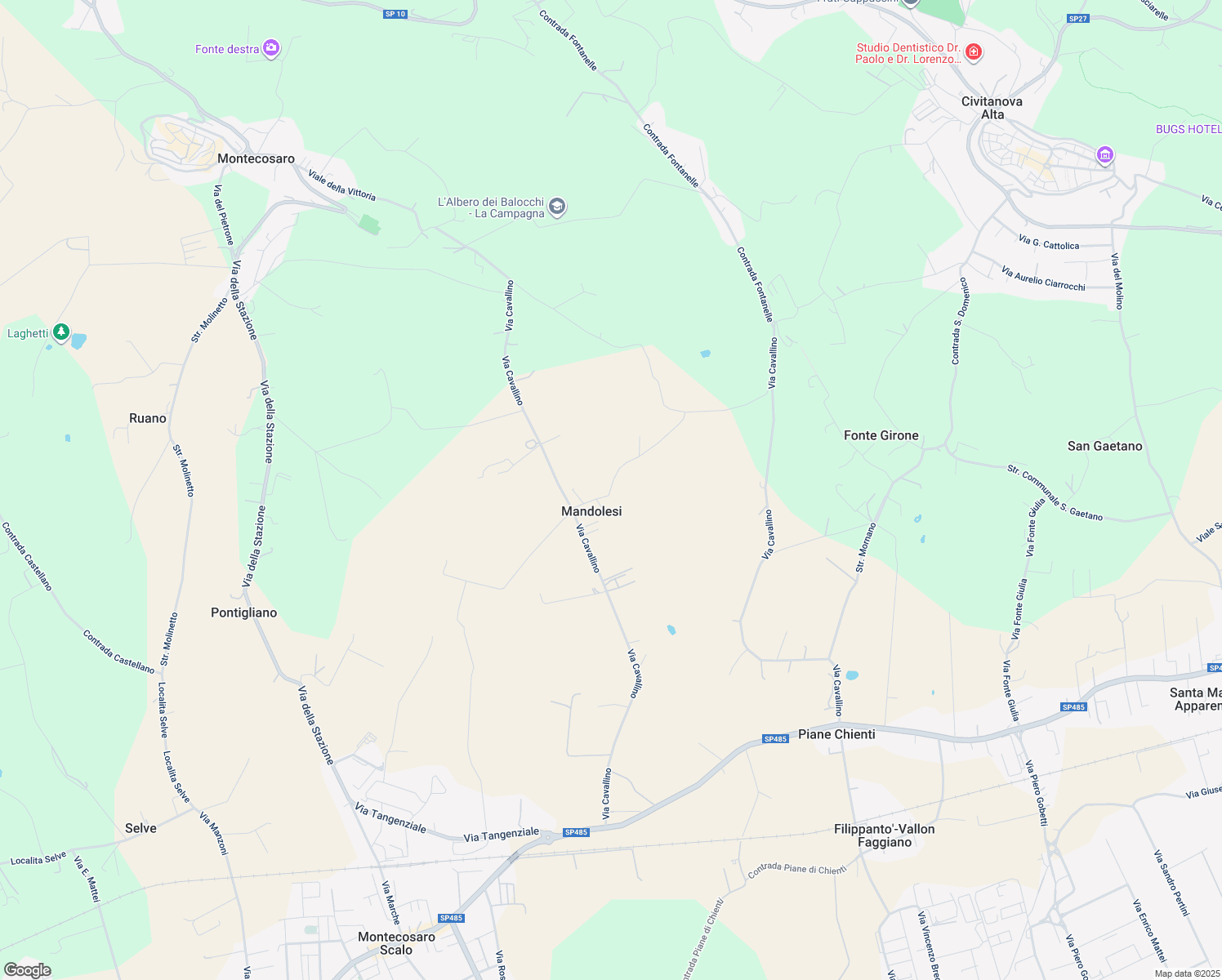 map of restaurants, bars, coffee shops, grocery stores, and more near 97 Via Cavallino in Mandolesi