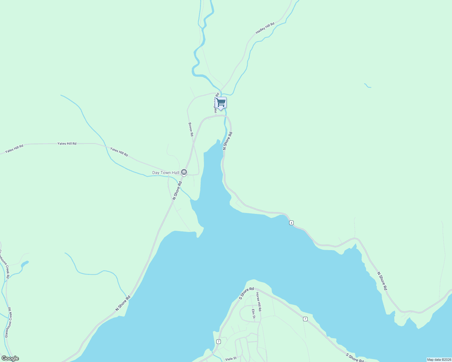 map of restaurants, bars, coffee shops, grocery stores, and more near 1875 North Shore Road in Hadley