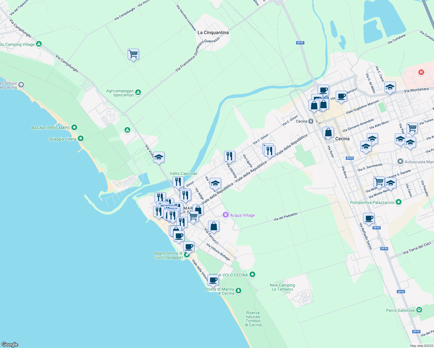 map of restaurants, bars, coffee shops, grocery stores, and more near 32 Via C. Ginori in Cecina