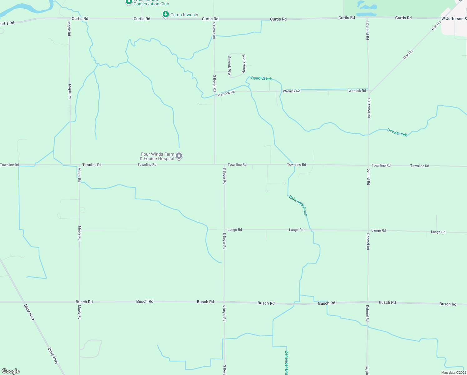 map of restaurants, bars, coffee shops, grocery stores, and more near 8175 S Beyer Rd in Birch Run