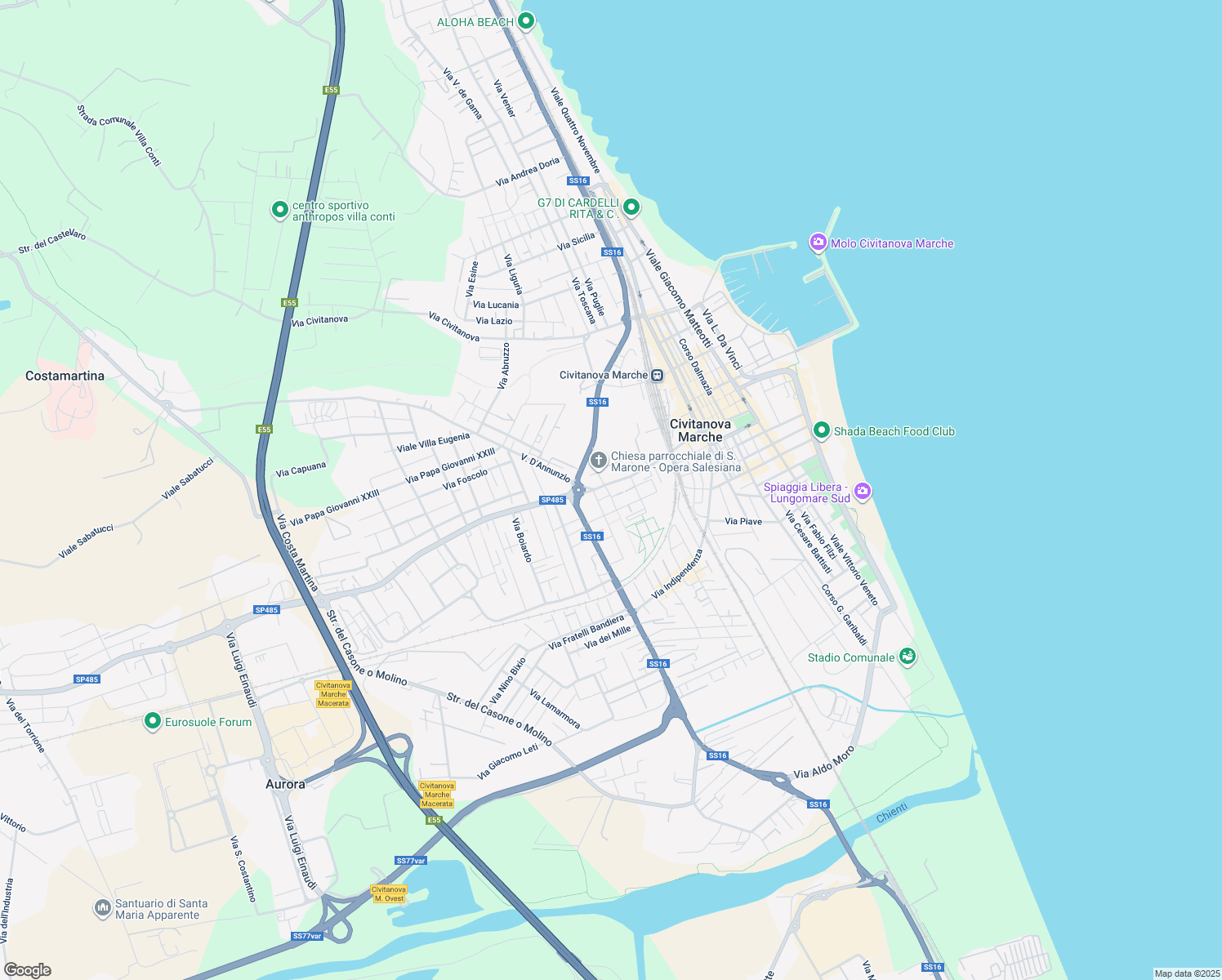 map of restaurants, bars, coffee shops, grocery stores, and more near 4 Via Santa Chiara in Civitanova Marche