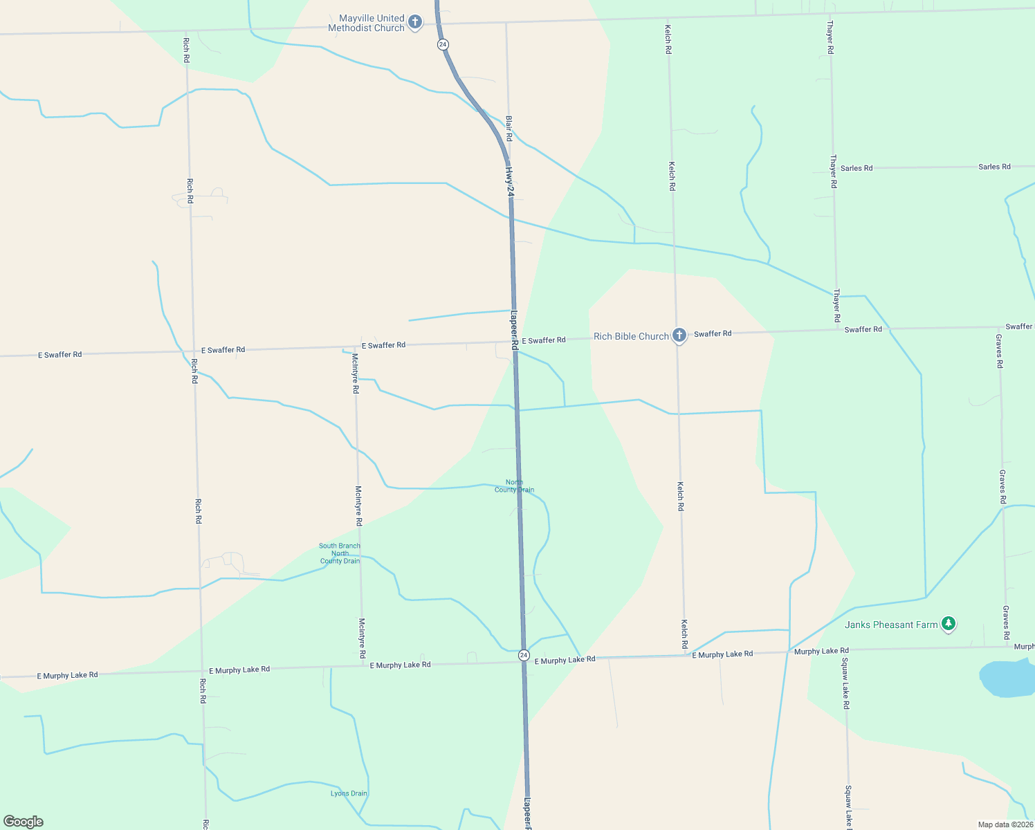 map of restaurants, bars, coffee shops, grocery stores, and more near 9319 Lapeer Rd in Mayville