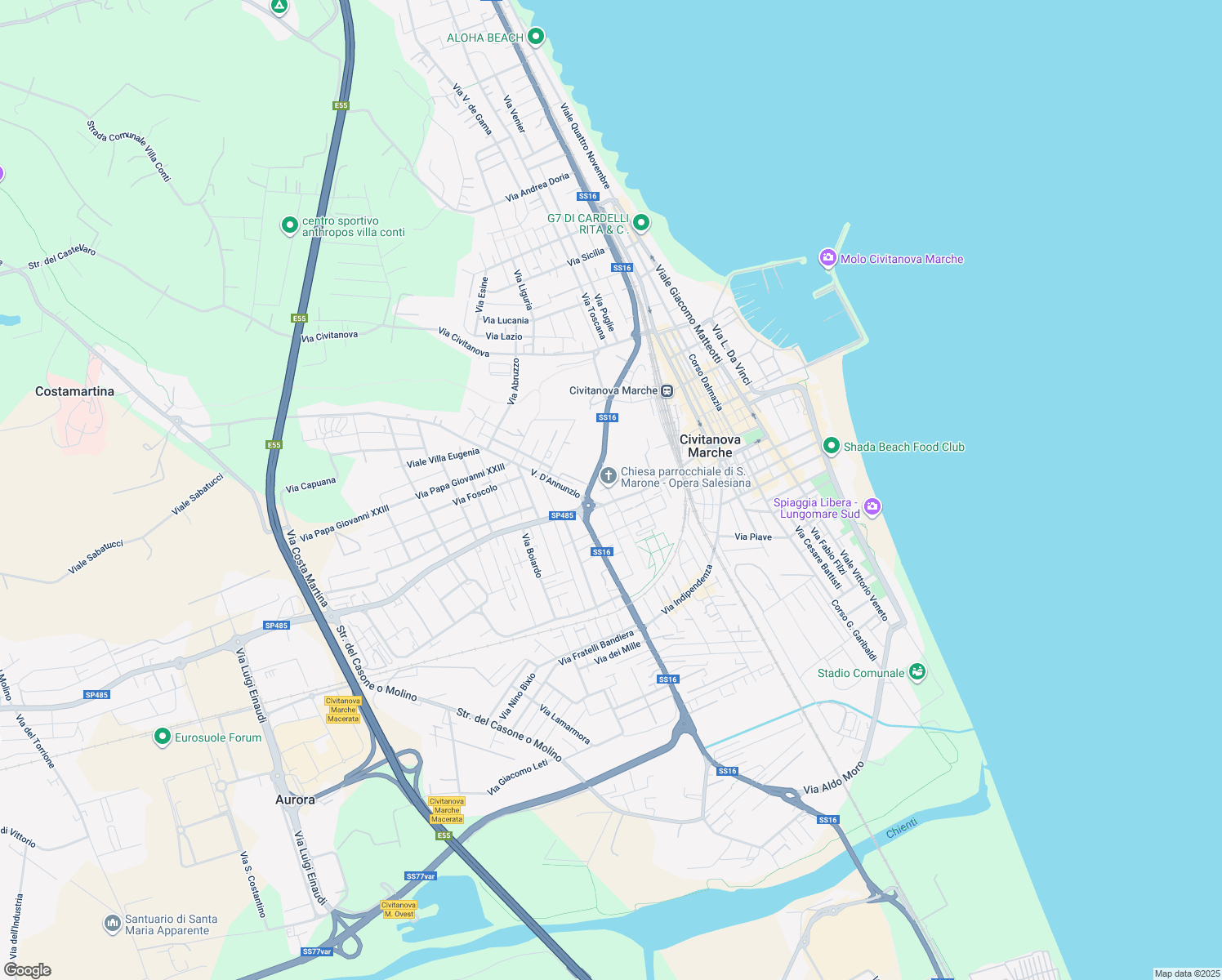 map of restaurants, bars, coffee shops, grocery stores, and more near 4 Via Santa Chiara in Civitanova Marche