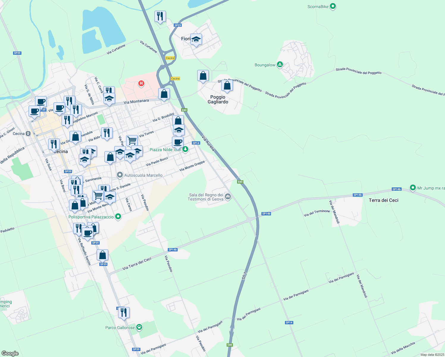 map of restaurants, bars, coffee shops, grocery stores, and more near 9 Strada Provinciale 14 in Provincia di Livorno