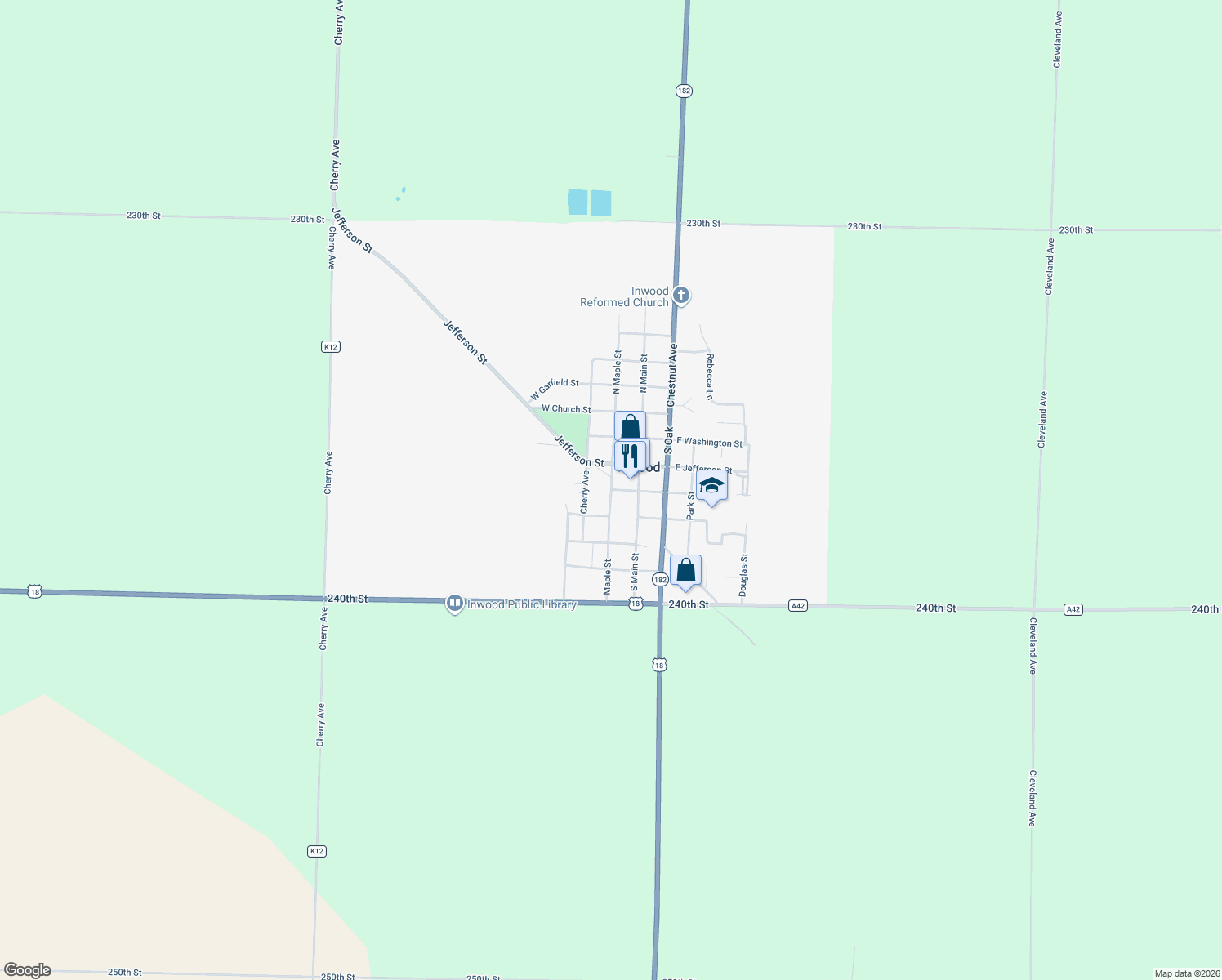 map of restaurants, bars, coffee shops, grocery stores, and more near 305 S Maple St in Inwood