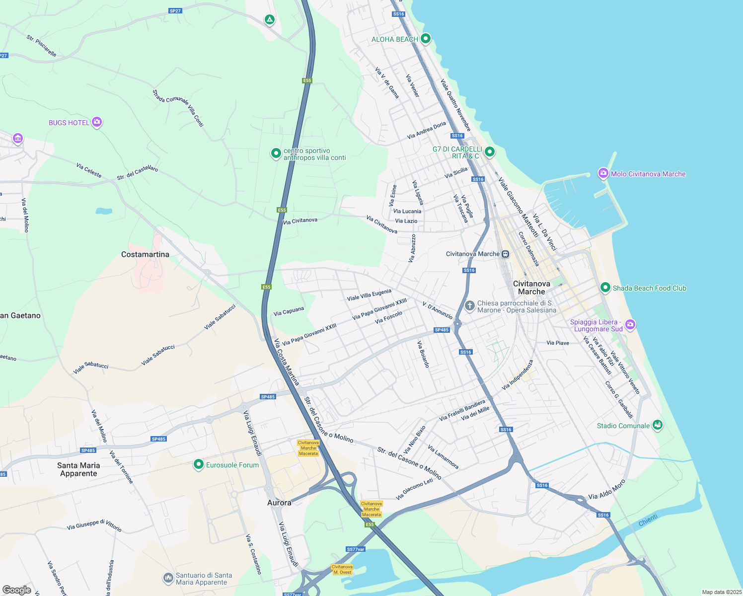 map of restaurants, bars, coffee shops, grocery stores, and more near 67 Via Machiavelli in Civitanova Marche
