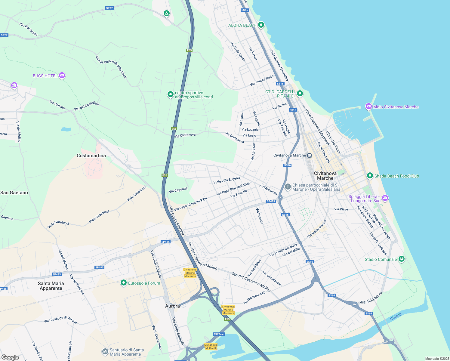 map of restaurants, bars, coffee shops, grocery stores, and more near 67 Via Machiavelli in Civitanova Marche