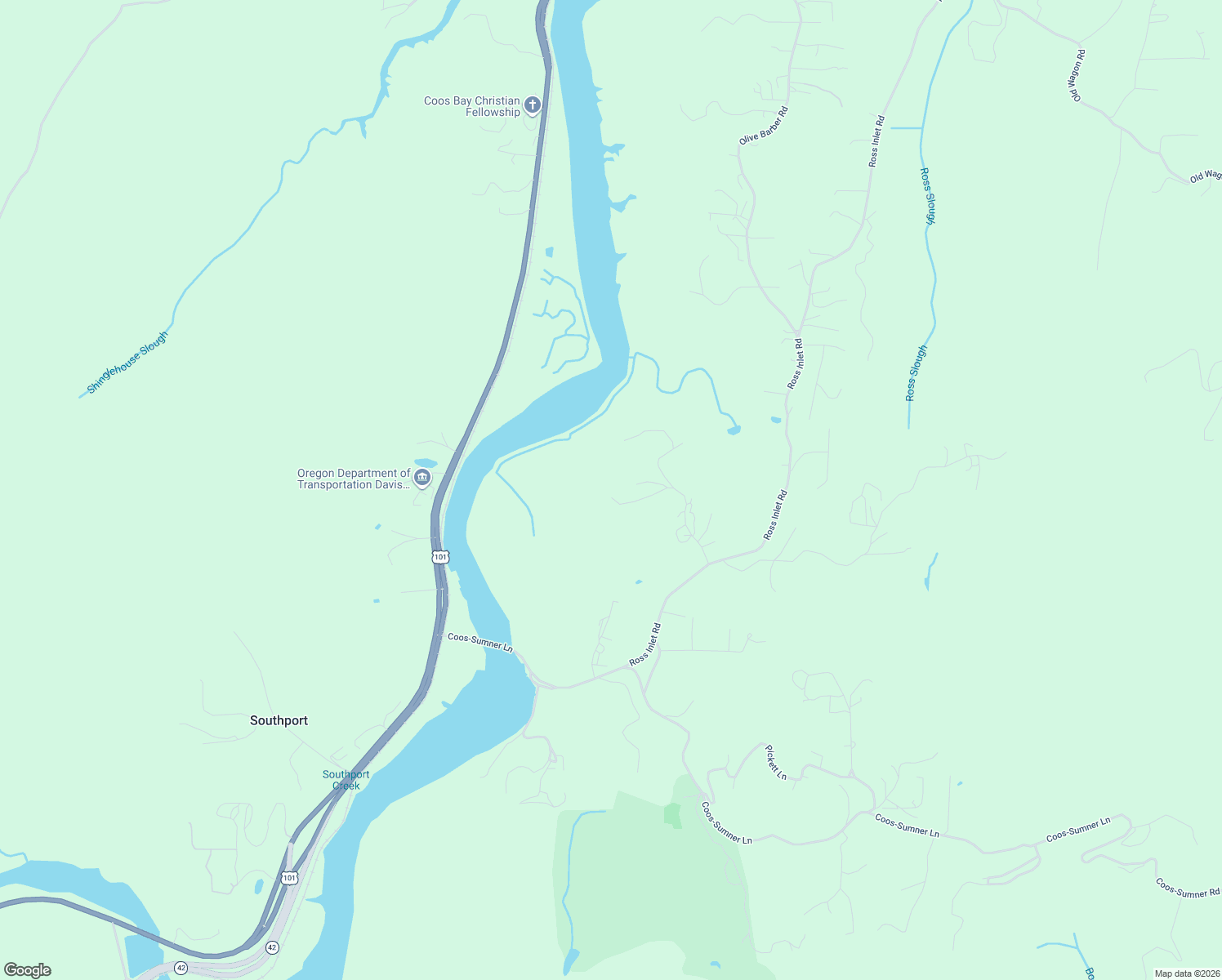map of restaurants, bars, coffee shops, grocery stores, and more near 93621 Links Lane in Coos Bay