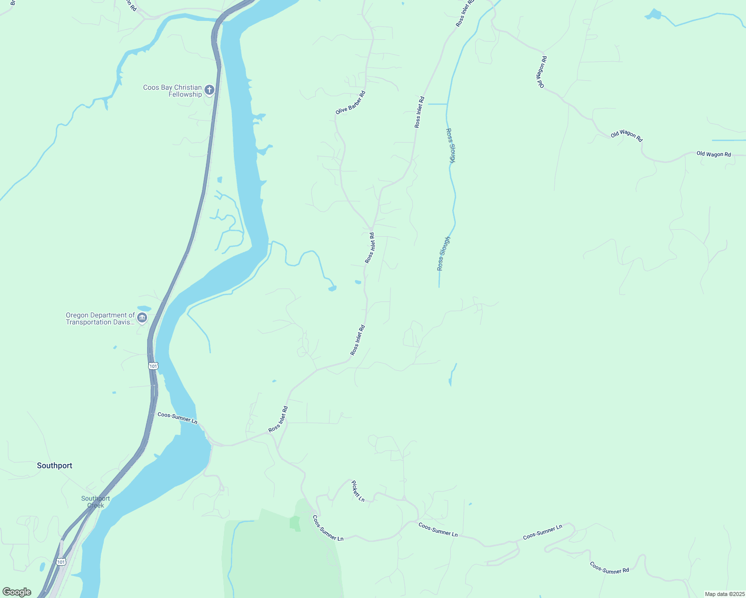 map of restaurants, bars, coffee shops, grocery stores, and more near 93903 Autumn Lane in Coos Bay