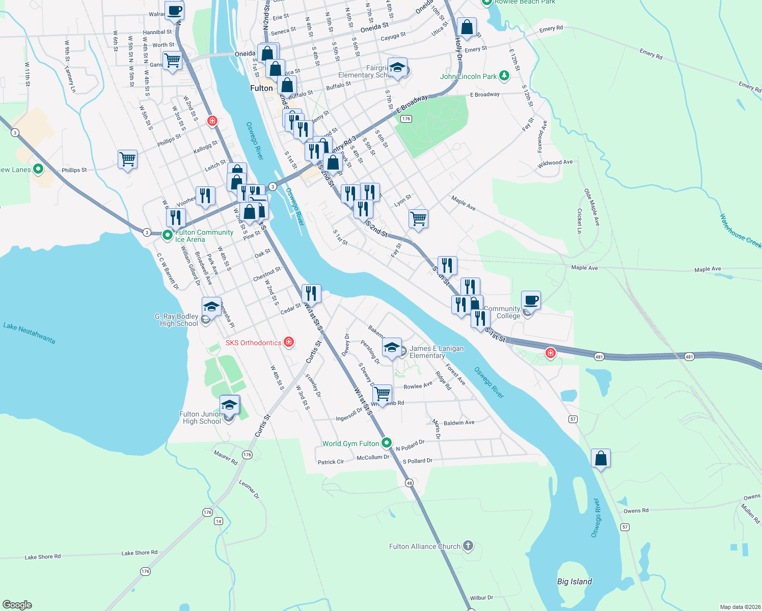 map of restaurants, bars, coffee shops, grocery stores, and more near 4 Sheridan St in Fulton