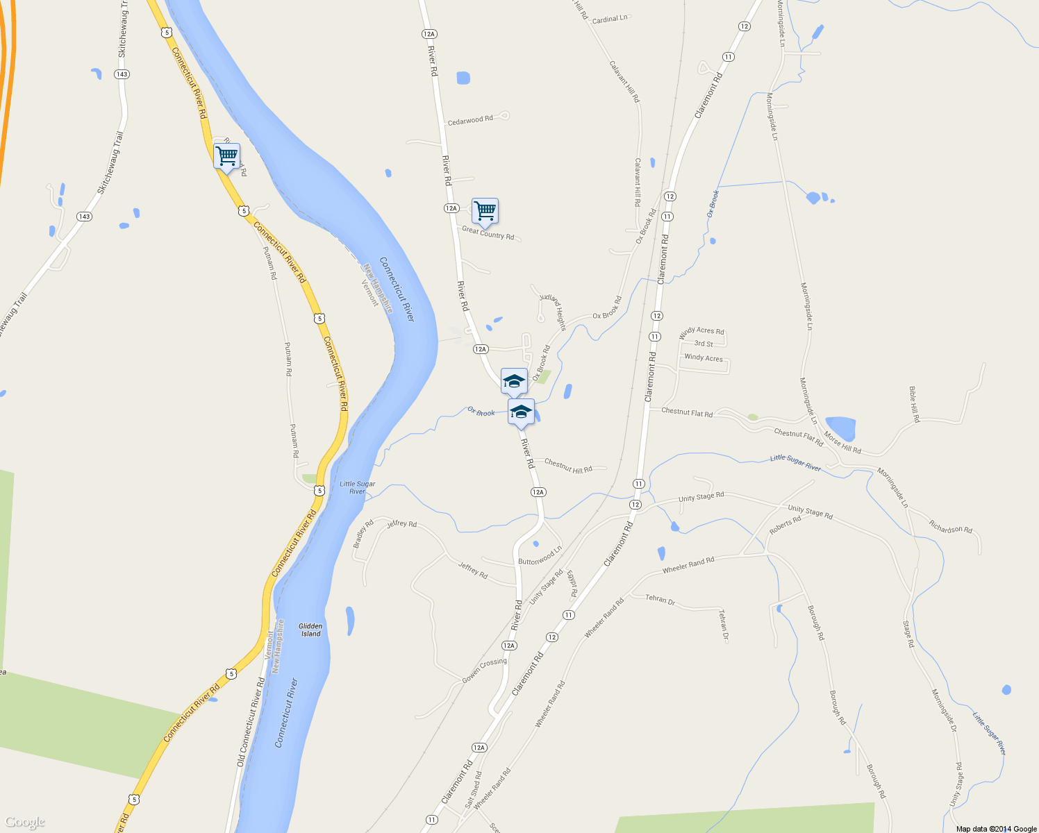 map of restaurants, bars, coffee shops, grocery stores, and more near 487 Highway 12A in Charlestown