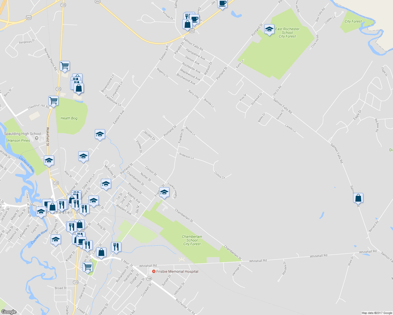 map of restaurants, bars, coffee shops, grocery stores, and more near 34 Anderson Lane in Rochester