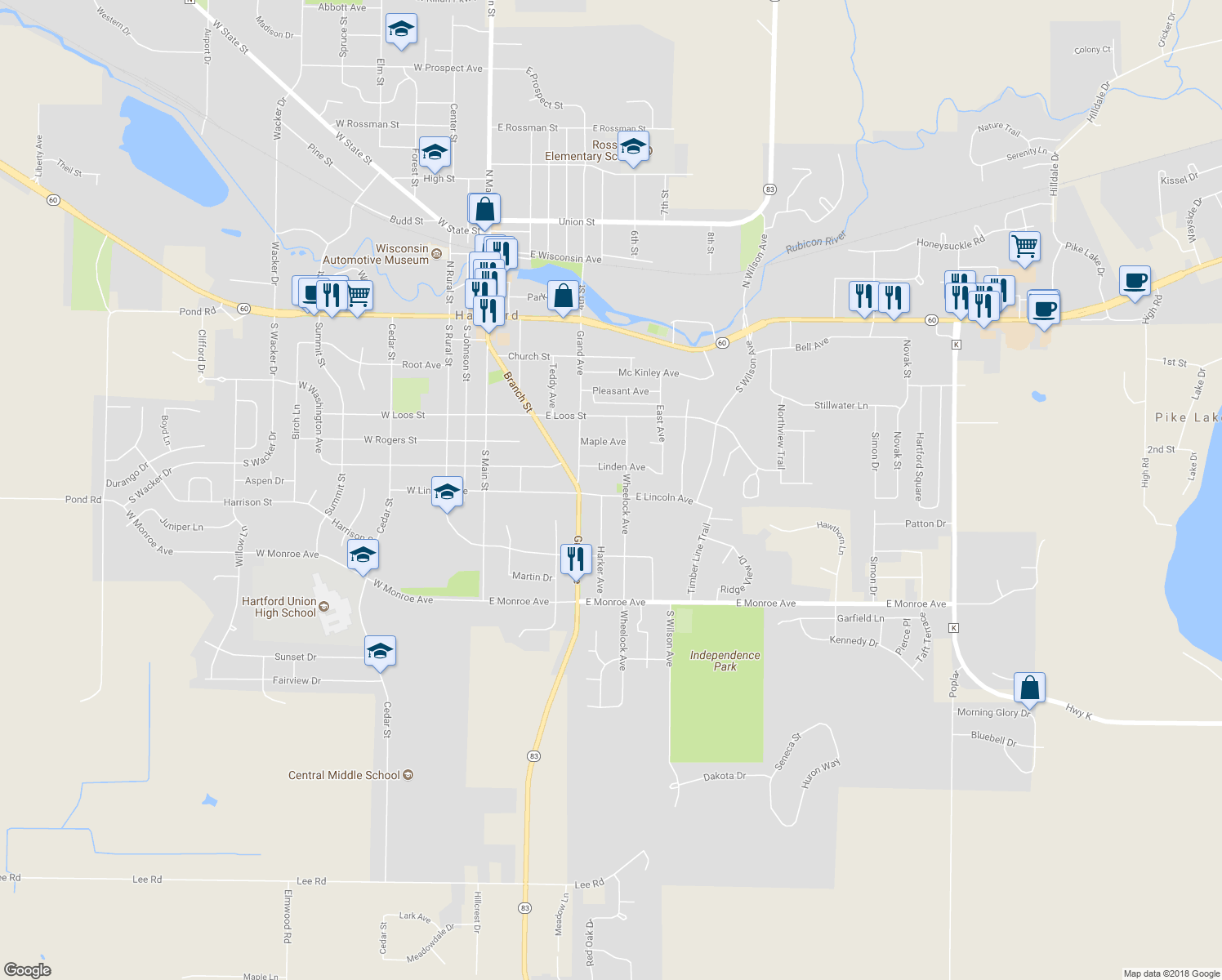 map of restaurants, bars, coffee shops, grocery stores, and more near 516 East Lincoln Avenue in Hartford
