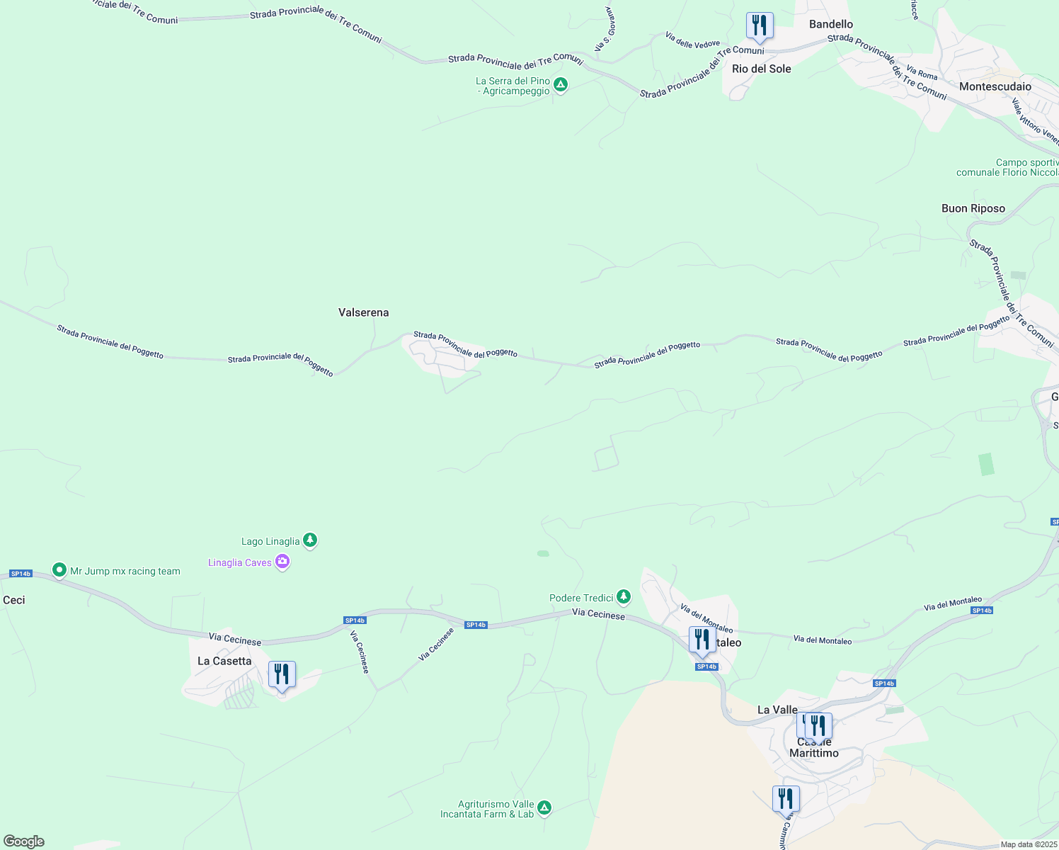 map of restaurants, bars, coffee shops, grocery stores, and more near 10 Via Viclnale di Vallicorati in Guardistallo