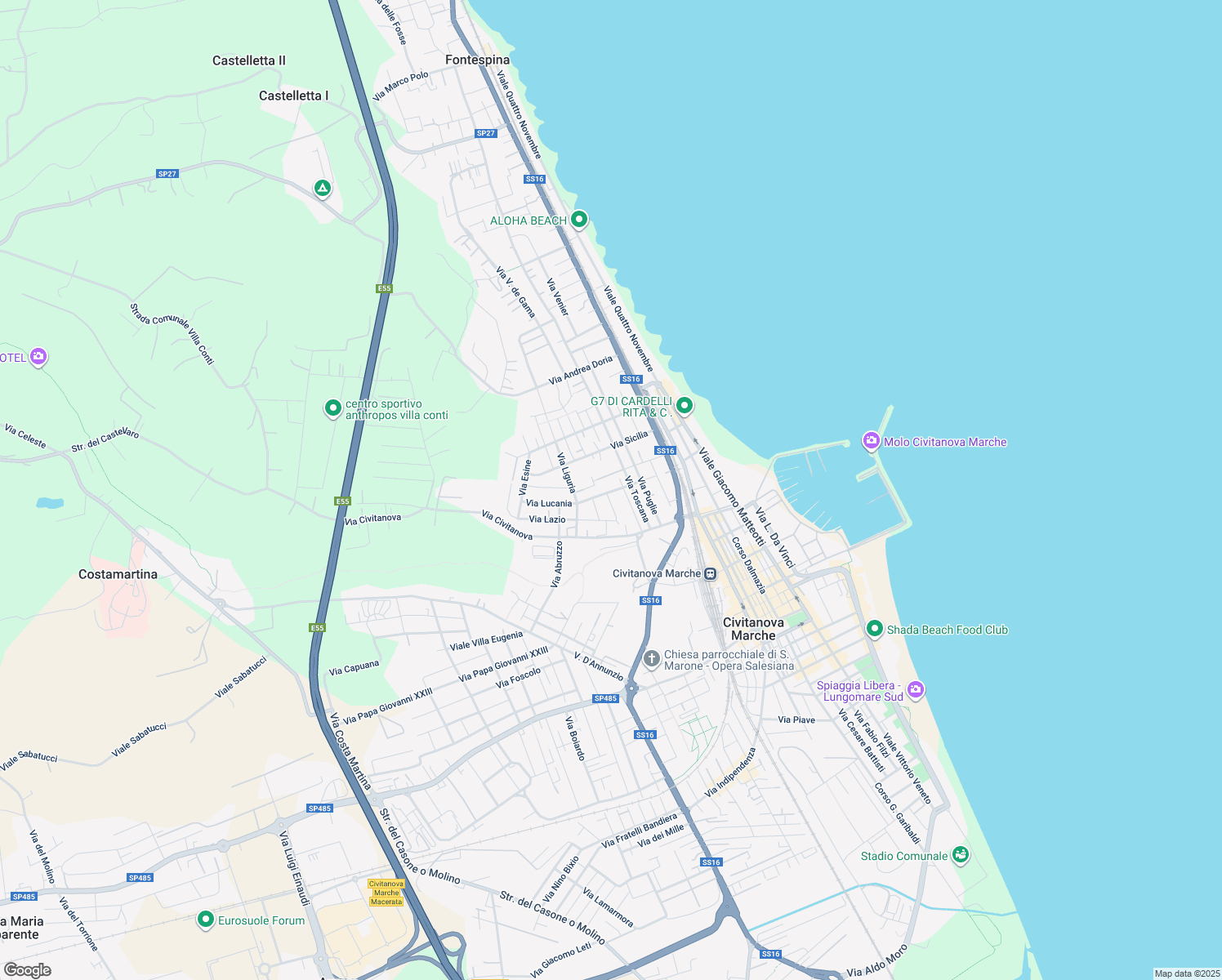 map of restaurants, bars, coffee shops, grocery stores, and more near 22A Via Campania in Civitanova Marche