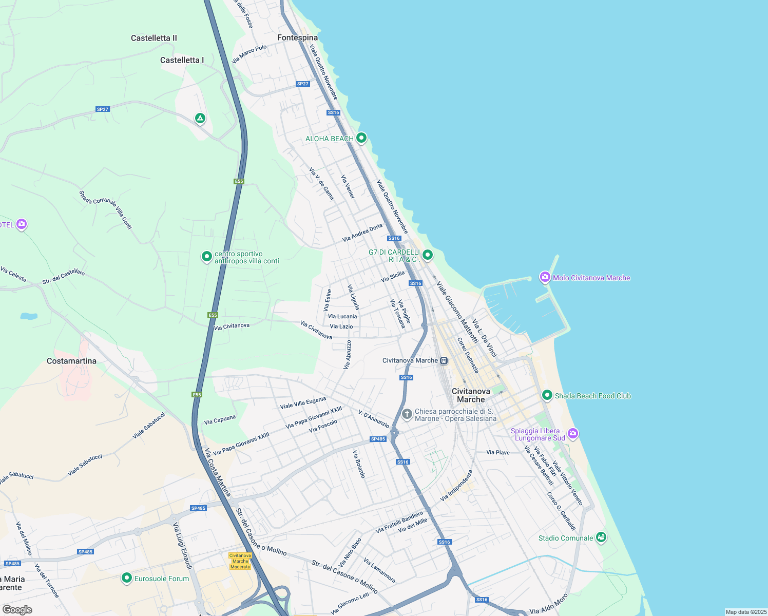 map of restaurants, bars, coffee shops, grocery stores, and more near 22A Via Campania in Civitanova Marche