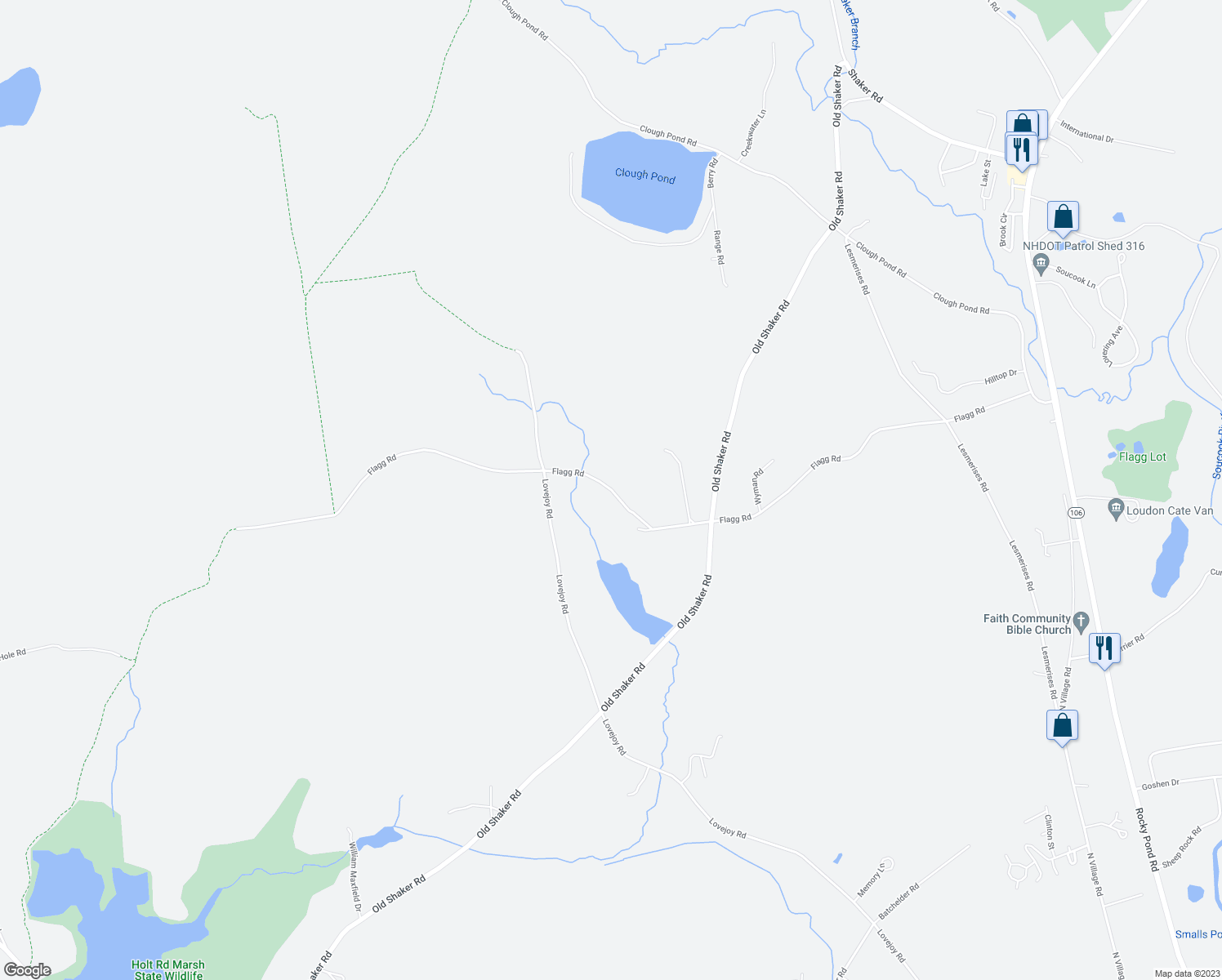 map of restaurants, bars, coffee shops, grocery stores, and more near 265 Flagg Road in Loudon