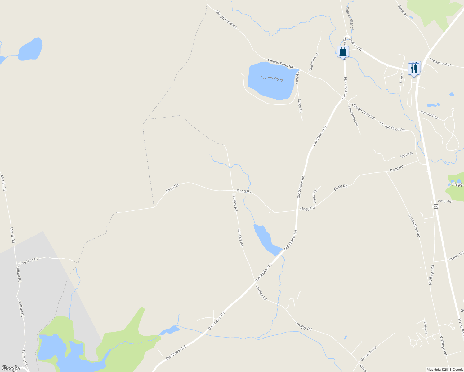 map of restaurants, bars, coffee shops, grocery stores, and more near 184 Lovejoy Road in Loudon