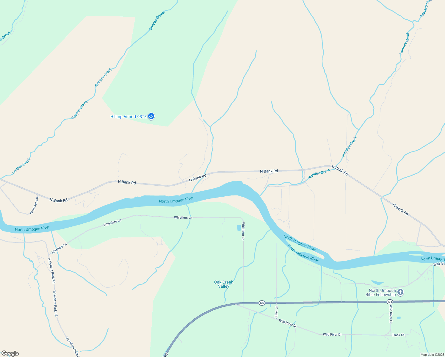 map of restaurants, bars, coffee shops, grocery stores, and more near 15005 North Bank Road in Roseburg