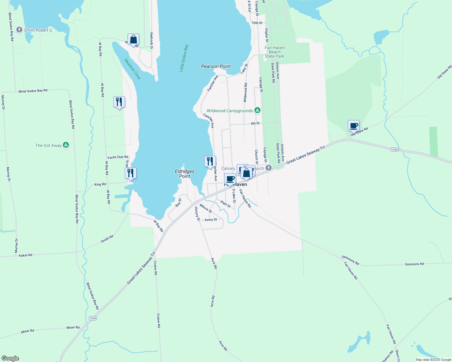 map of restaurants, bars, coffee shops, grocery stores, and more near 14463 Richmond Avenue in Fair Haven