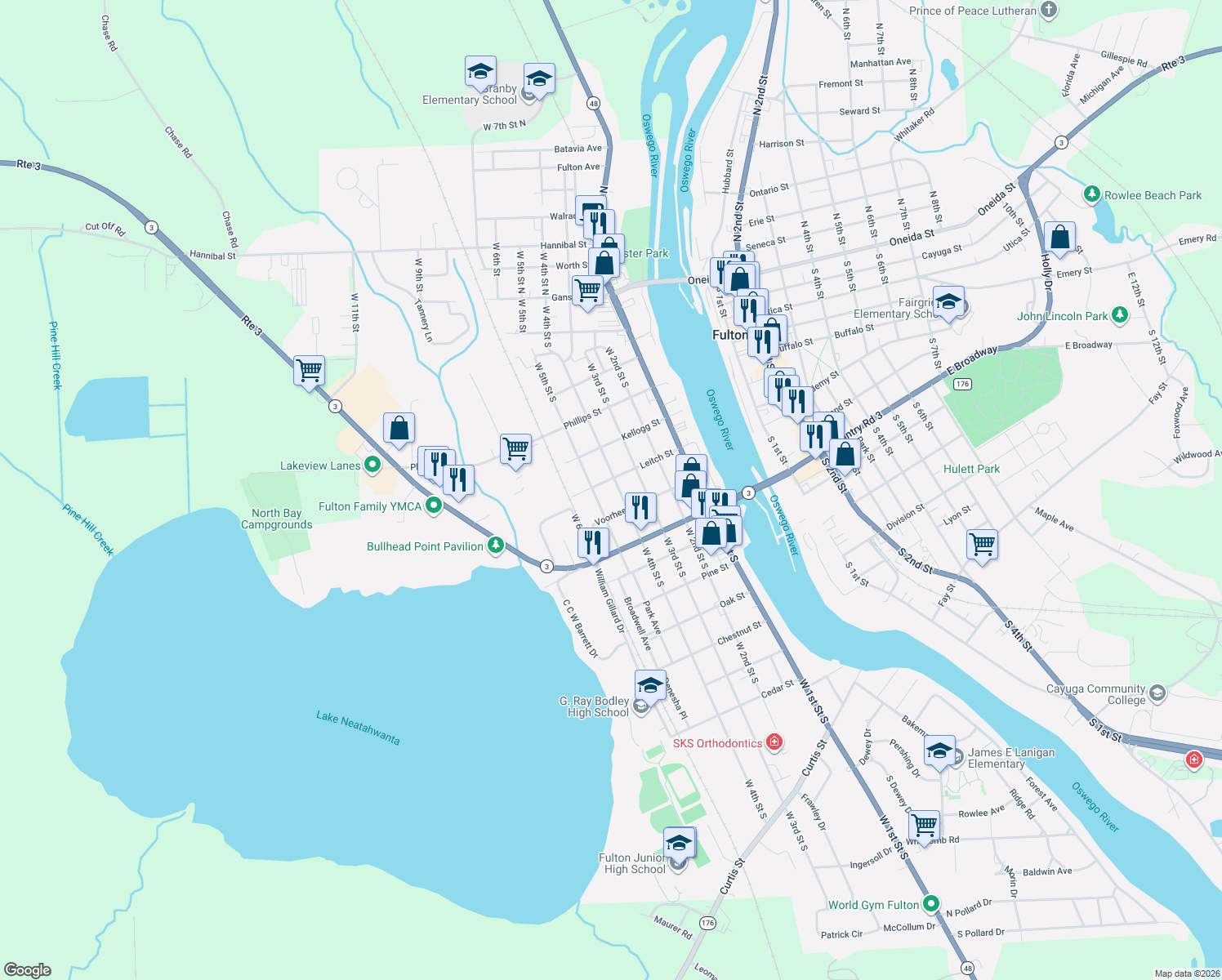 map of restaurants, bars, coffee shops, grocery stores, and more near 206 W 4th St S in Fulton