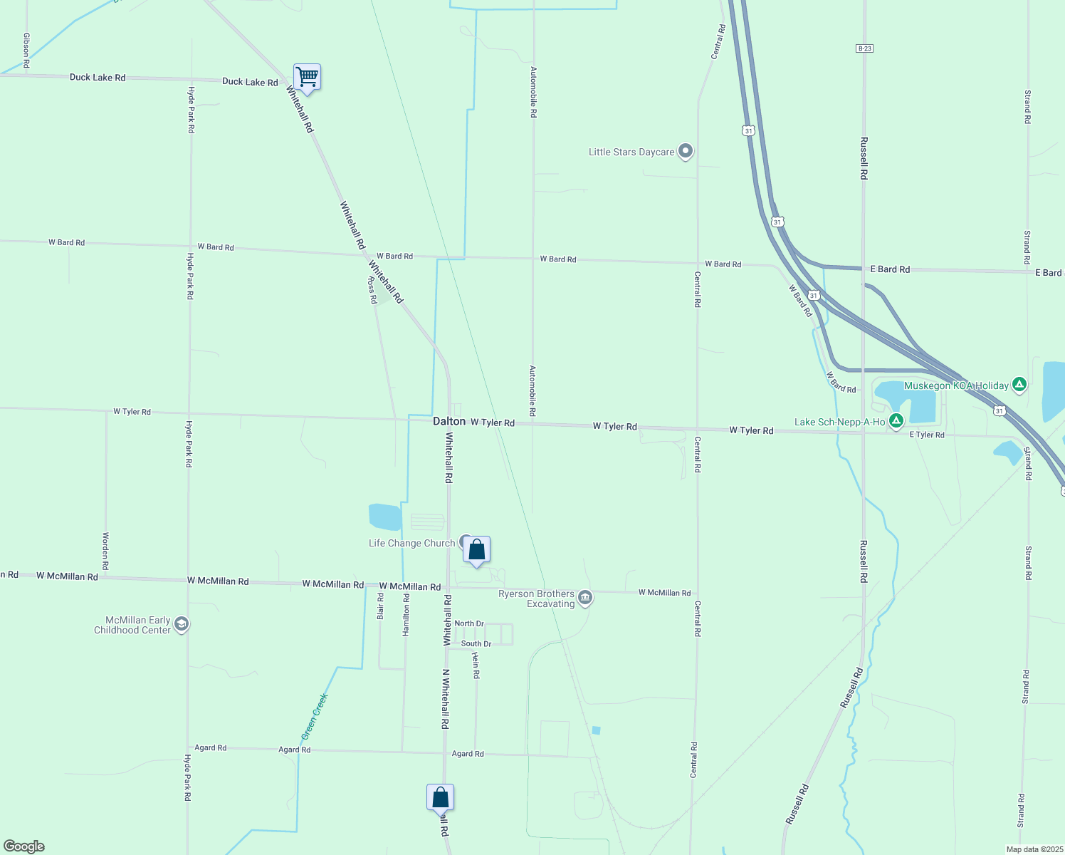 map of restaurants, bars, coffee shops, grocery stores, and more near 3341 Automobile Road in Muskegon