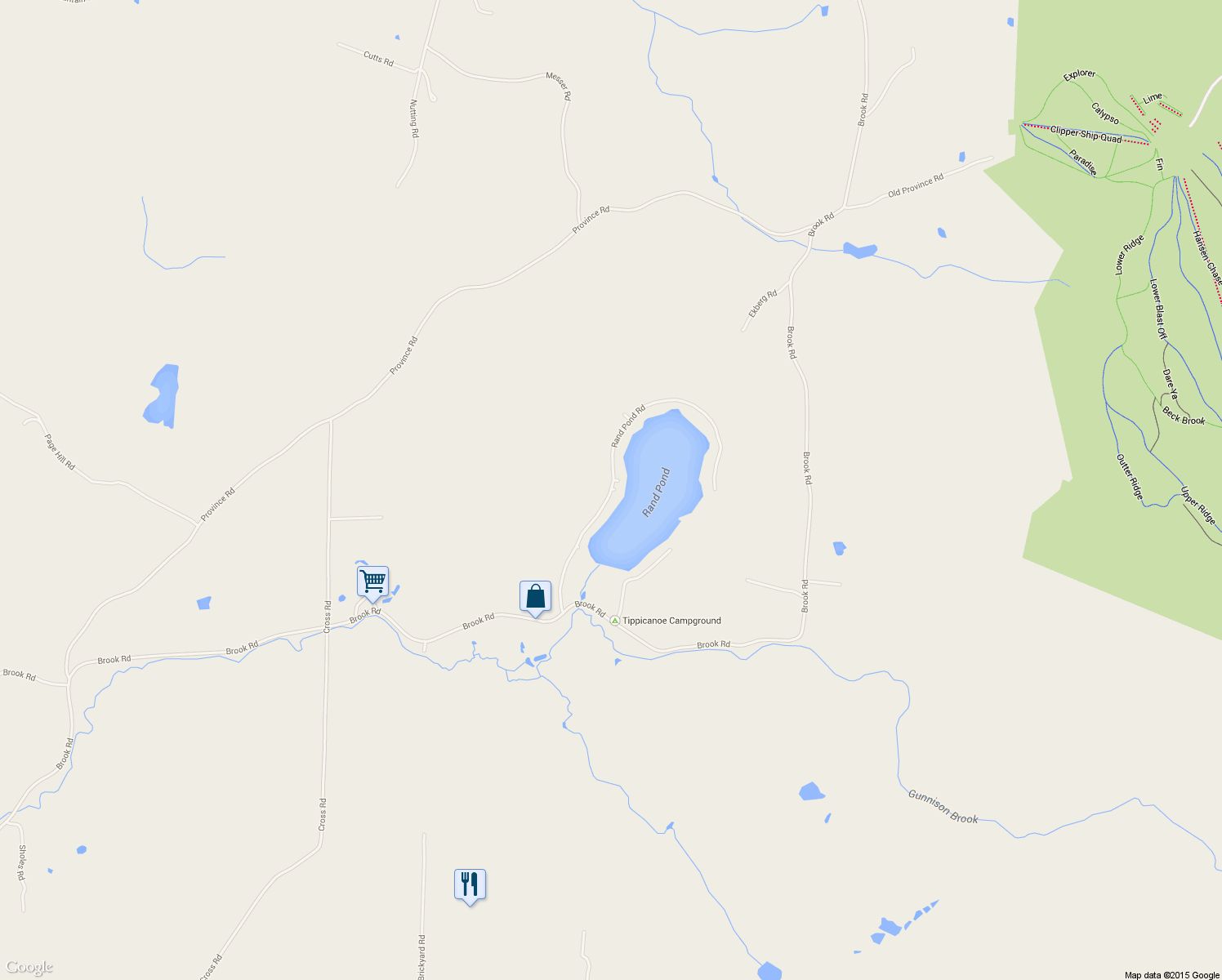 map of restaurants, bars, coffee shops, grocery stores, and more near 572 Rand Pond Road in Goshen