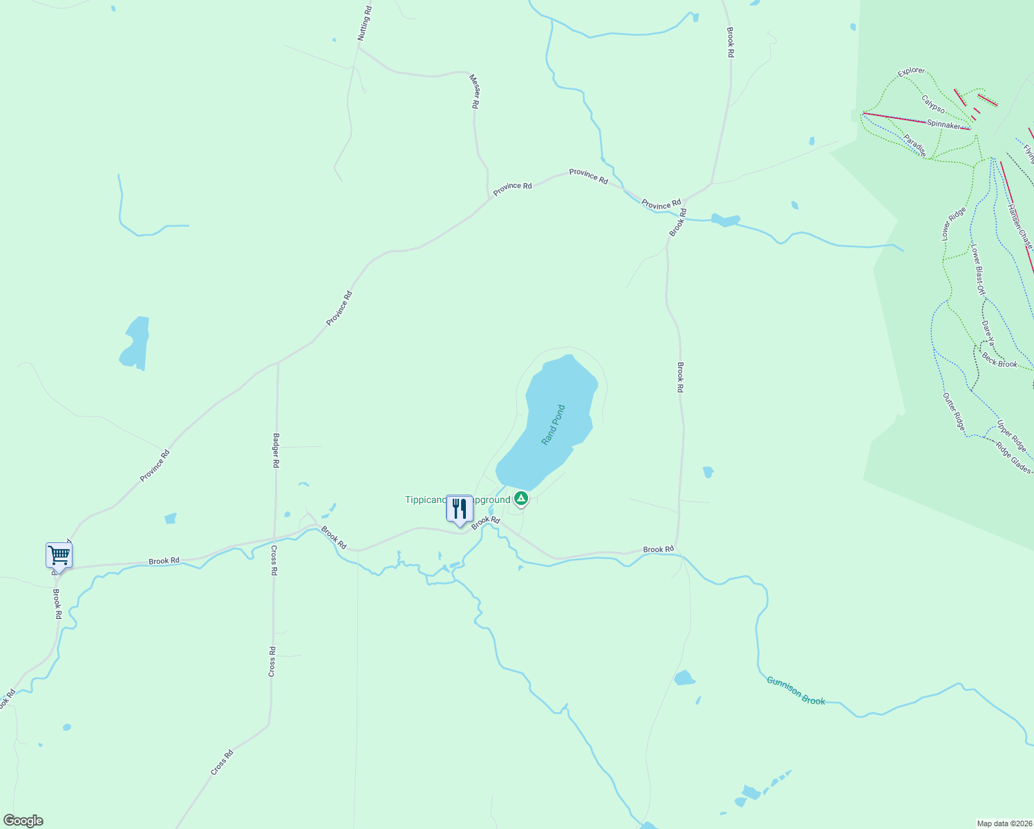 map of restaurants, bars, coffee shops, grocery stores, and more near Rand Pond Road in Goshen