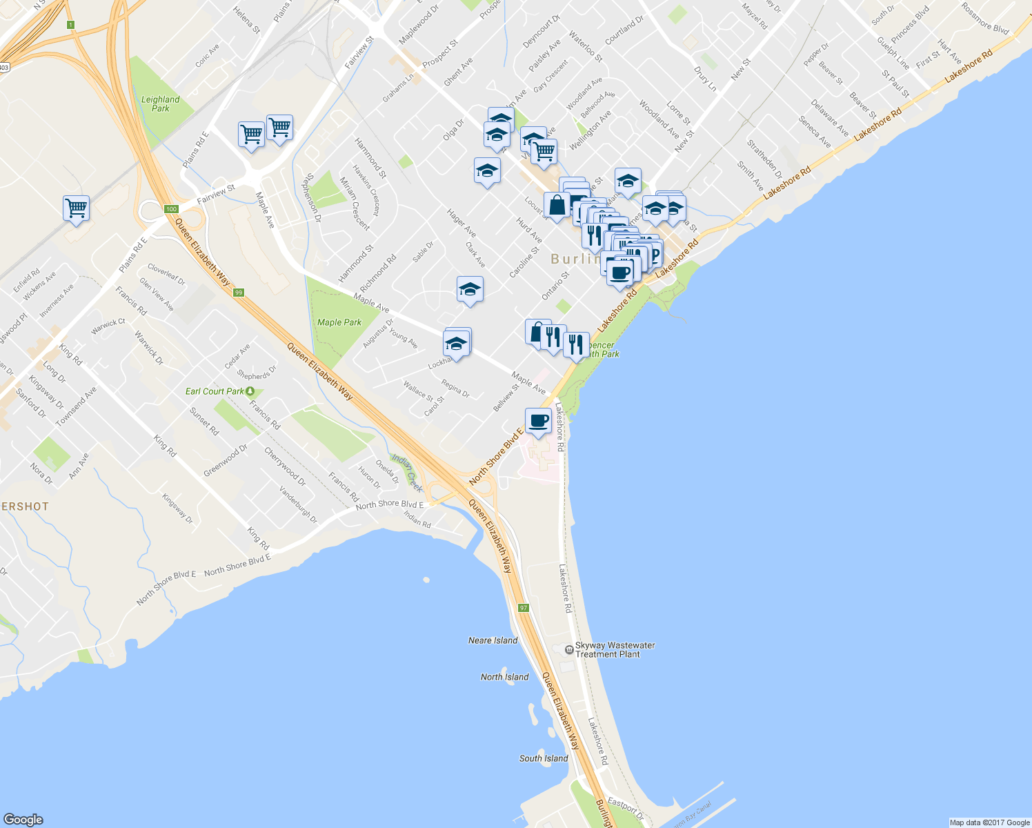 map of restaurants, bars, coffee shops, grocery stores, and more near 1222 Bellview Street in Burlington